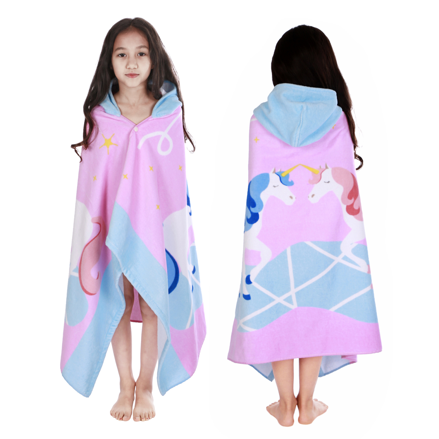 Boys' and Girls' Hooded Beach Towel, Bath & Pool Towel 30×50 Inches Oversized Super Absorbent Adorable Cartoon Animal Designs Vibrant and Energetic 100% Cotton Wearable Kids' Wrap Towel