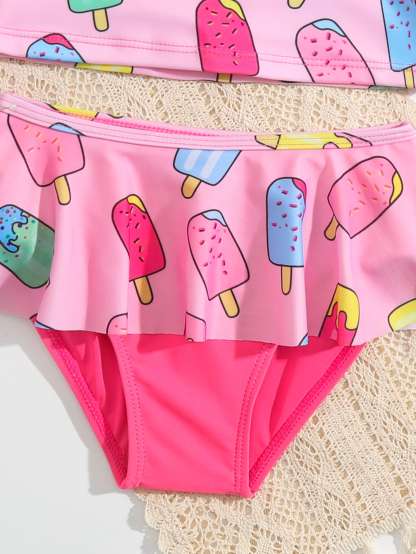 Toddler Girls Rash Guard Sets with Bikini Bottoms Swimwear（4-7Y）