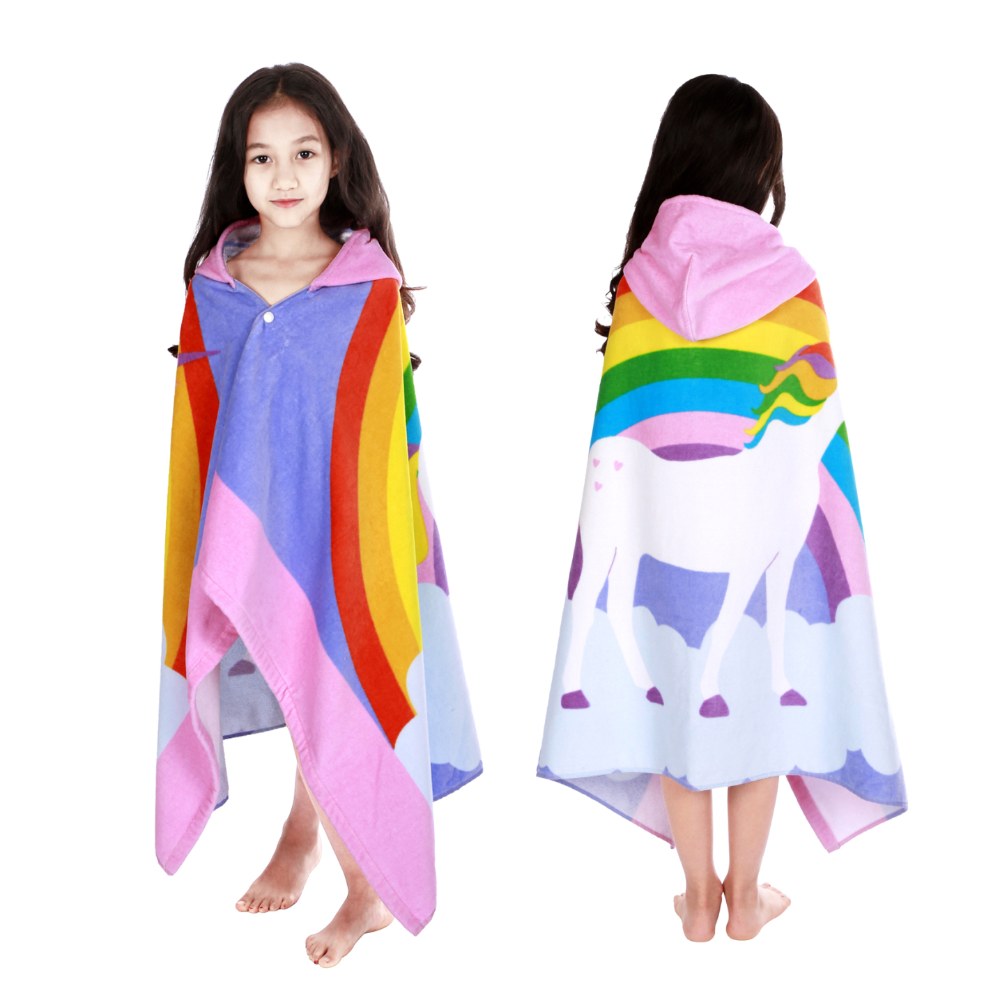 Boys' and Girls' Hooded Beach Towel, Bath & Pool Towel 30×50 Inches Oversized Super Absorbent Adorable Cartoon Animal Designs Vibrant and Energetic 100% Cotton Wearable Kids' Wrap Towel