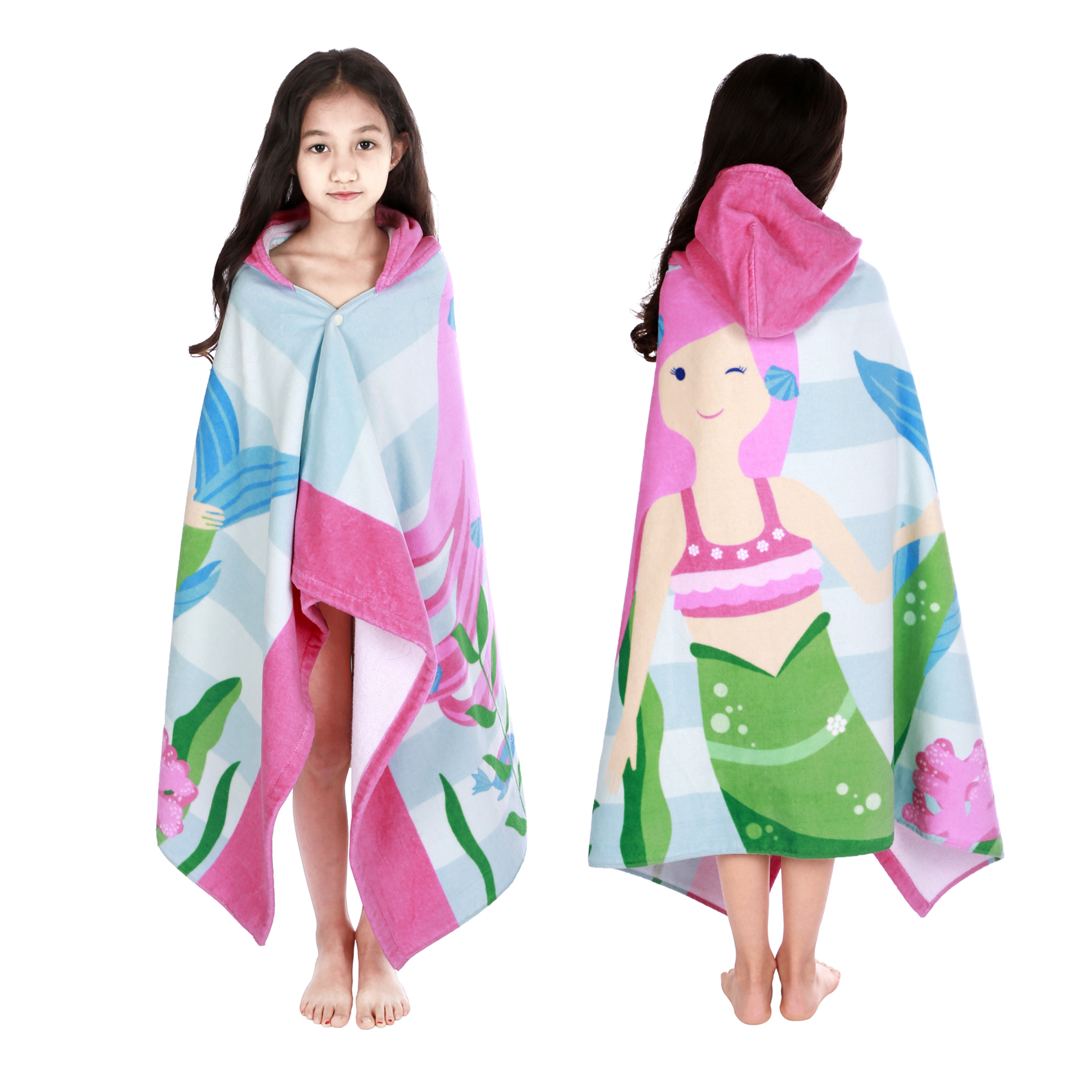 Boys' and Girls' Hooded Beach Towel, Bath & Pool Towel 30×50 Inches Oversized Super Absorbent Adorable Cartoon Animal Designs Vibrant and Energetic 100% Cotton Wearable Kids' Wrap Towel