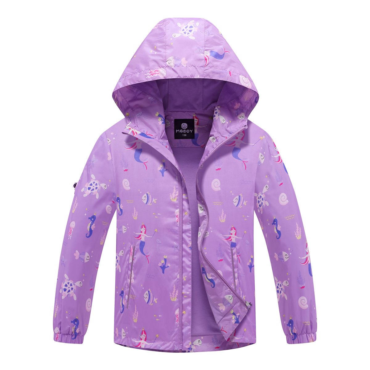 MGEOY Boys Girls Rain Jackets Lightweight Waterproof Hooded Cotton Raincoats Windbreakers for Kids