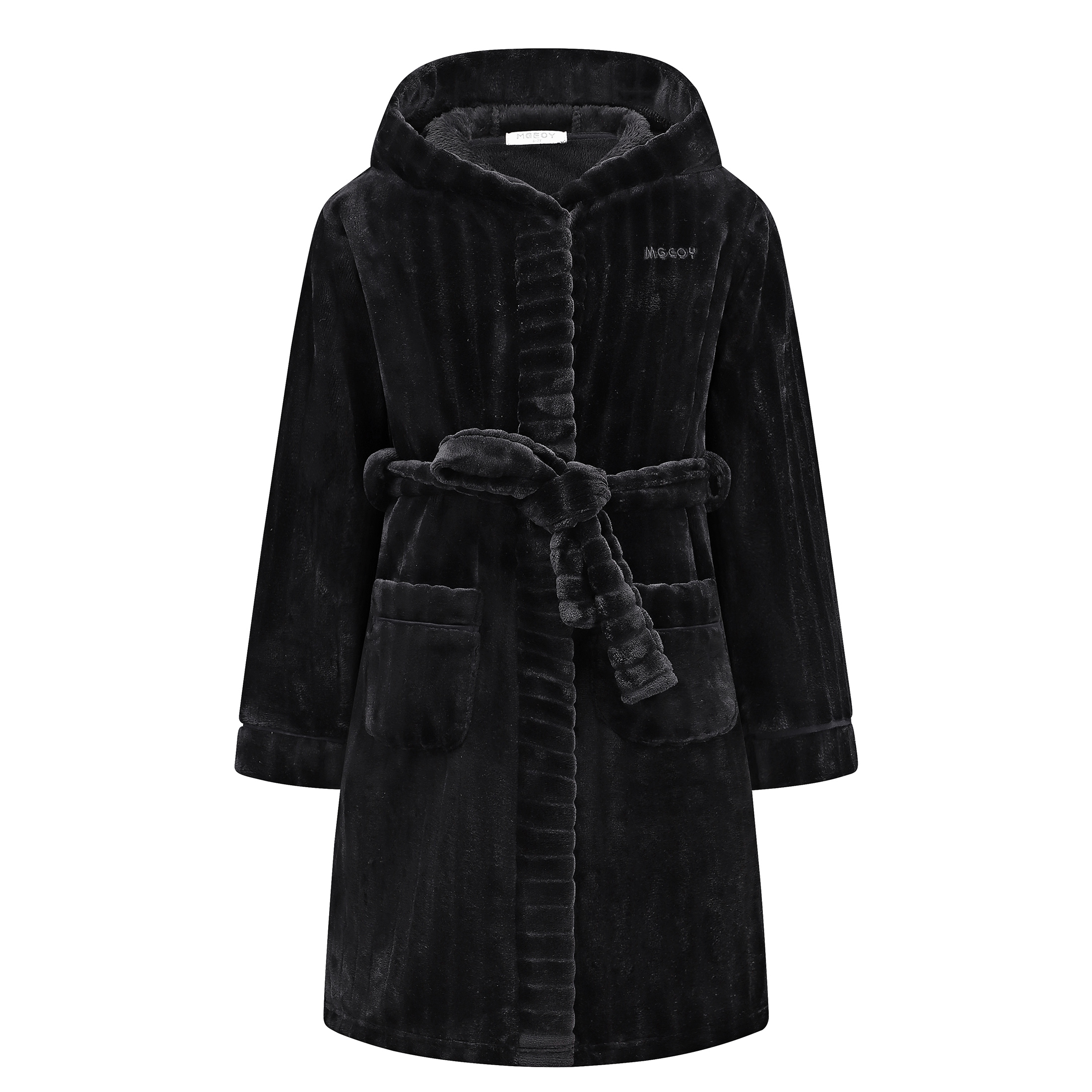 Kids Hooded Bathrobe Soft Plush Fleece Robe with Belt and Pockets, Cozy Warm Sleepwear Lounge Robe for Girls and Boys Ages 4-15 Years