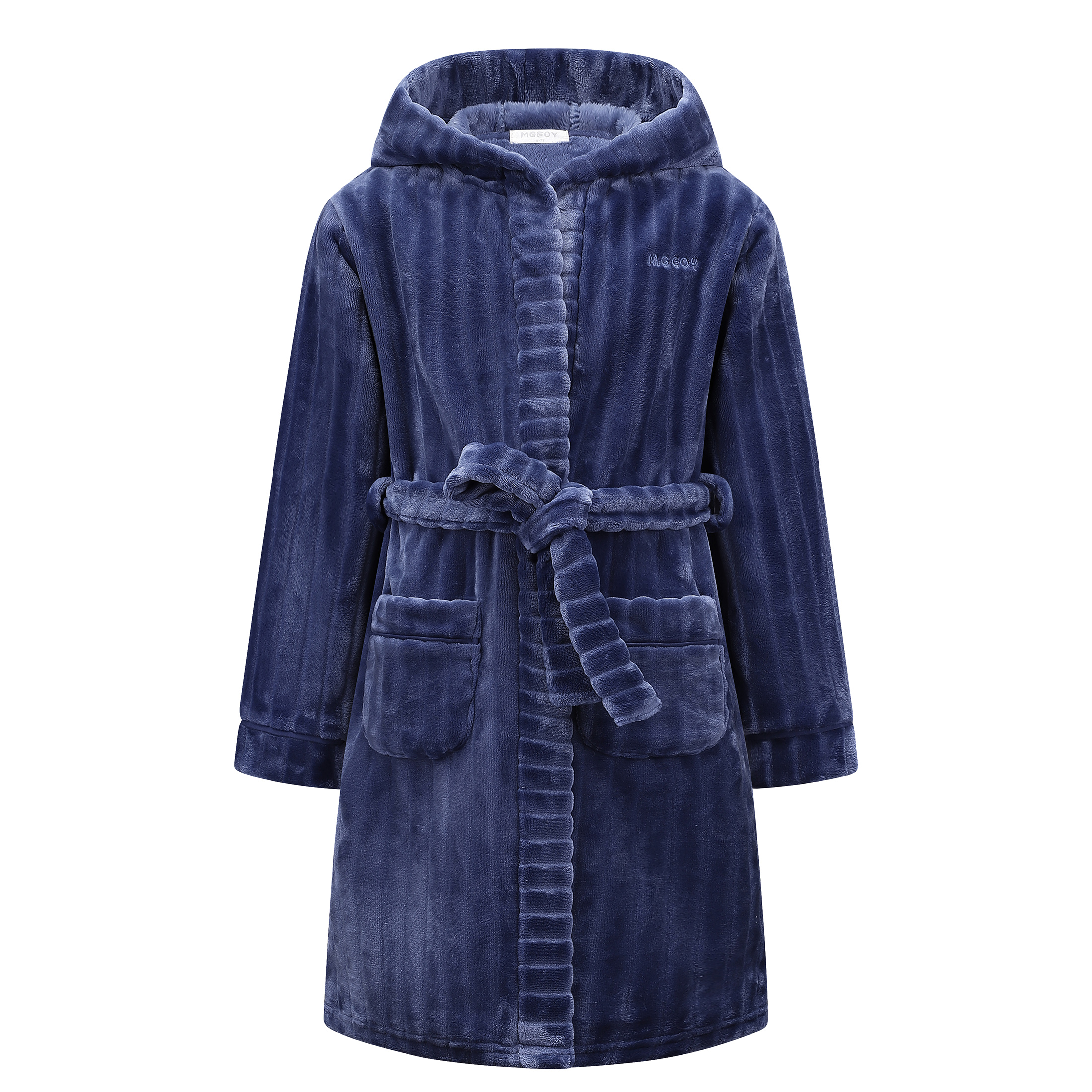 Kids Hooded Bathrobe Soft Plush Fleece Robe with Belt and Pockets, Cozy Warm Sleepwear Lounge Robe for Girls and Boys Ages 4-15 Years