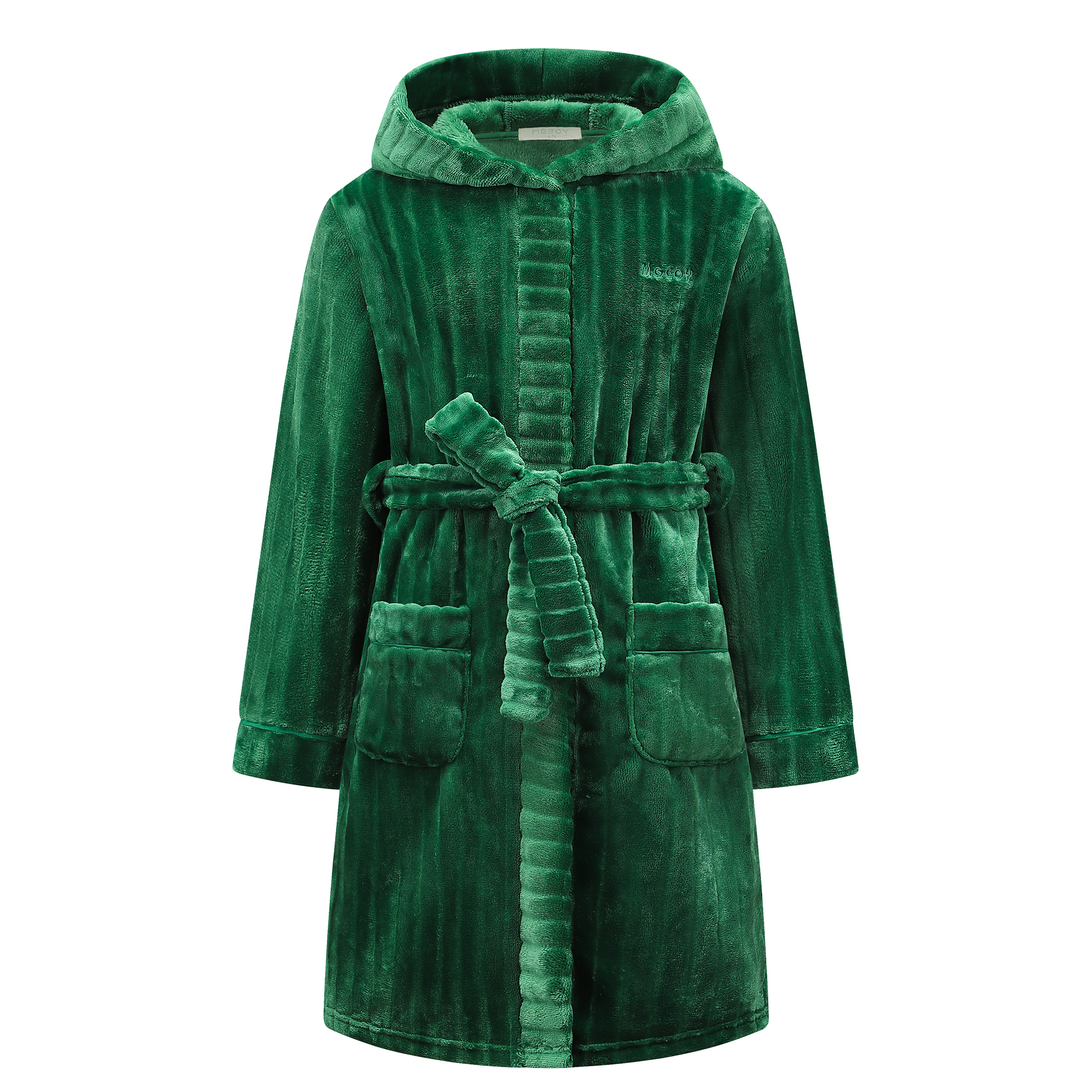 Kids Hooded Bathrobe Soft Plush Fleece Robe with Belt and Pockets, Cozy Warm Sleepwear Lounge Robe for Girls and Boys Ages 4-15 Years