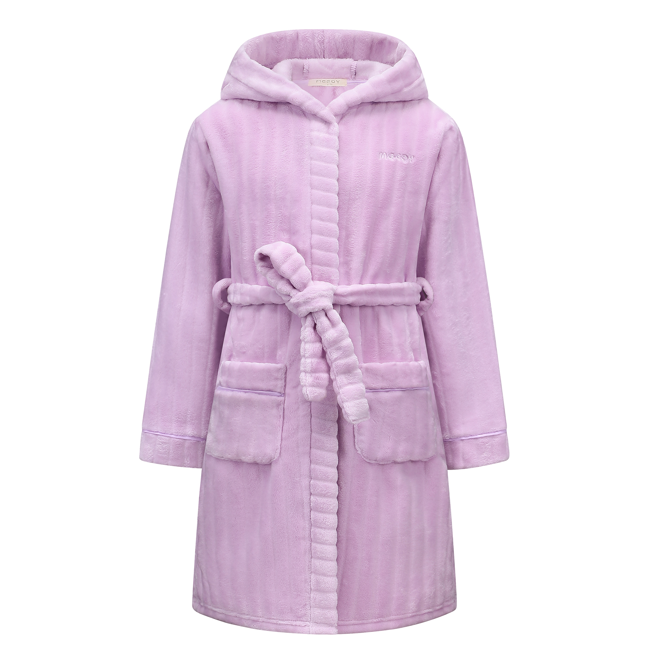 Kids Hooded Bathrobe Soft Plush Fleece Robe with Belt and Pockets, Cozy Warm Sleepwear Lounge Robe for Girls and Boys Ages 4-15 Years