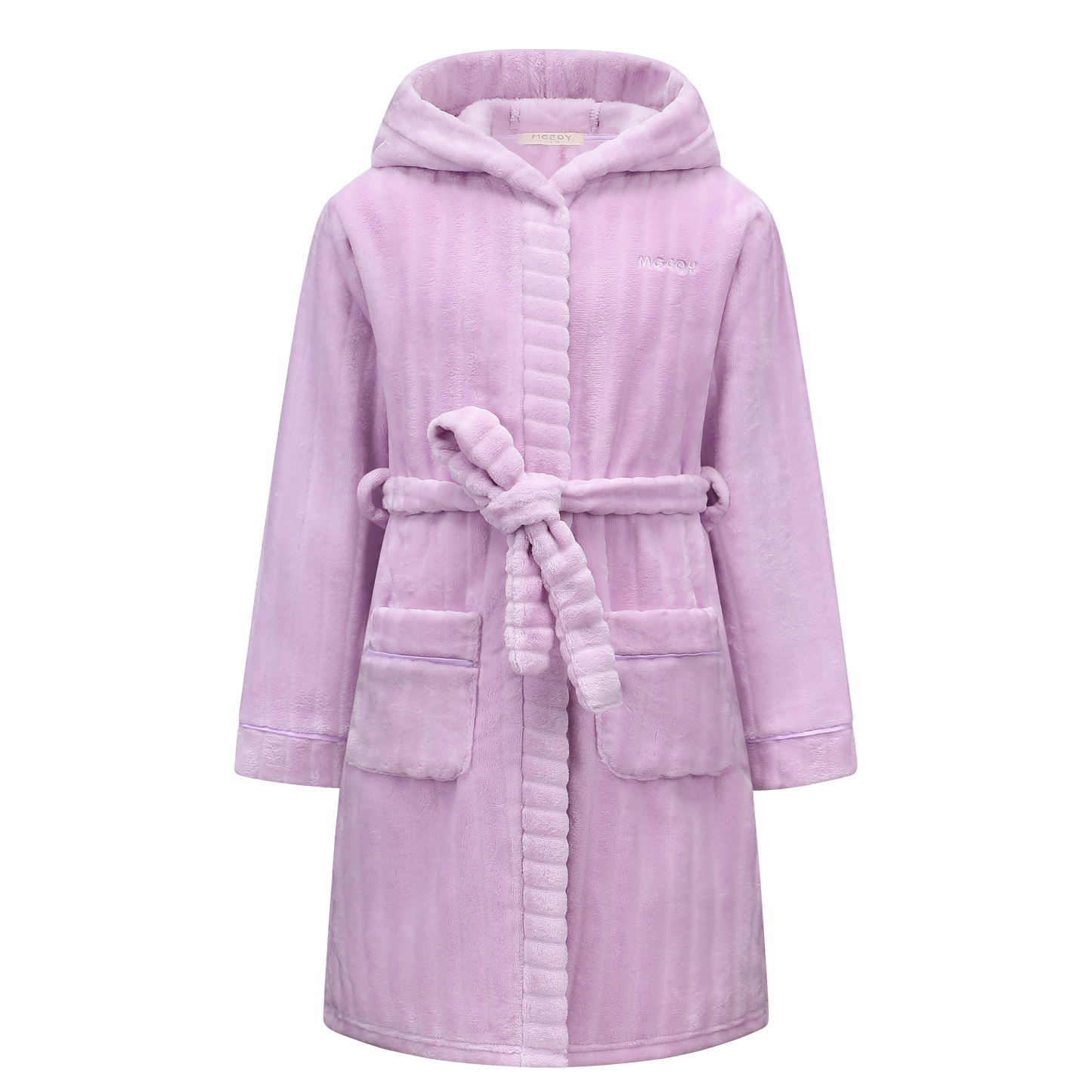 Kids Hooded Bathrobe Soft Plush Fleece Robe with Belt and Pockets, Cozy Warm Sleepwear Lounge Robe for Girls and Boys Ages 4-15 Years