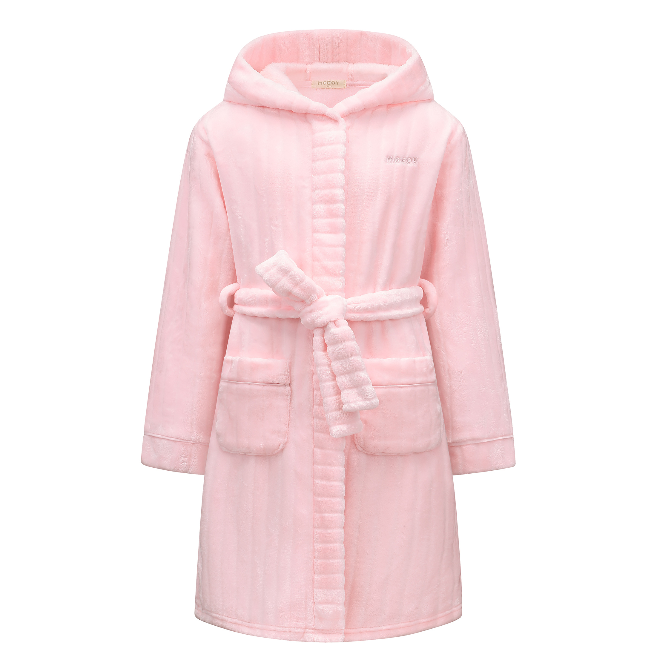 Kids Hooded Bathrobe Soft Plush Fleece Robe with Belt and Pockets, Cozy Warm Sleepwear Lounge Robe for Girls and Boys Ages 4-15 Years