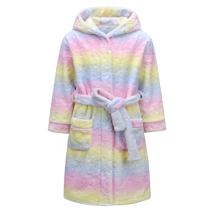 Kids Hooded Fleece Robe for Girls Soft Plush Bathrobe Warm Flannel Sleepwear with Belt Pockets Cute Cozy Housecoat for Toddler and Big Girls