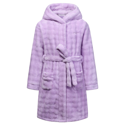 Kids Hooded Fleece Robe Plush Bubble Flannel Bathrobe Soft Warm Lightweight Bathrobe with Belt & Pockets for Boys Girls 4-15 Years