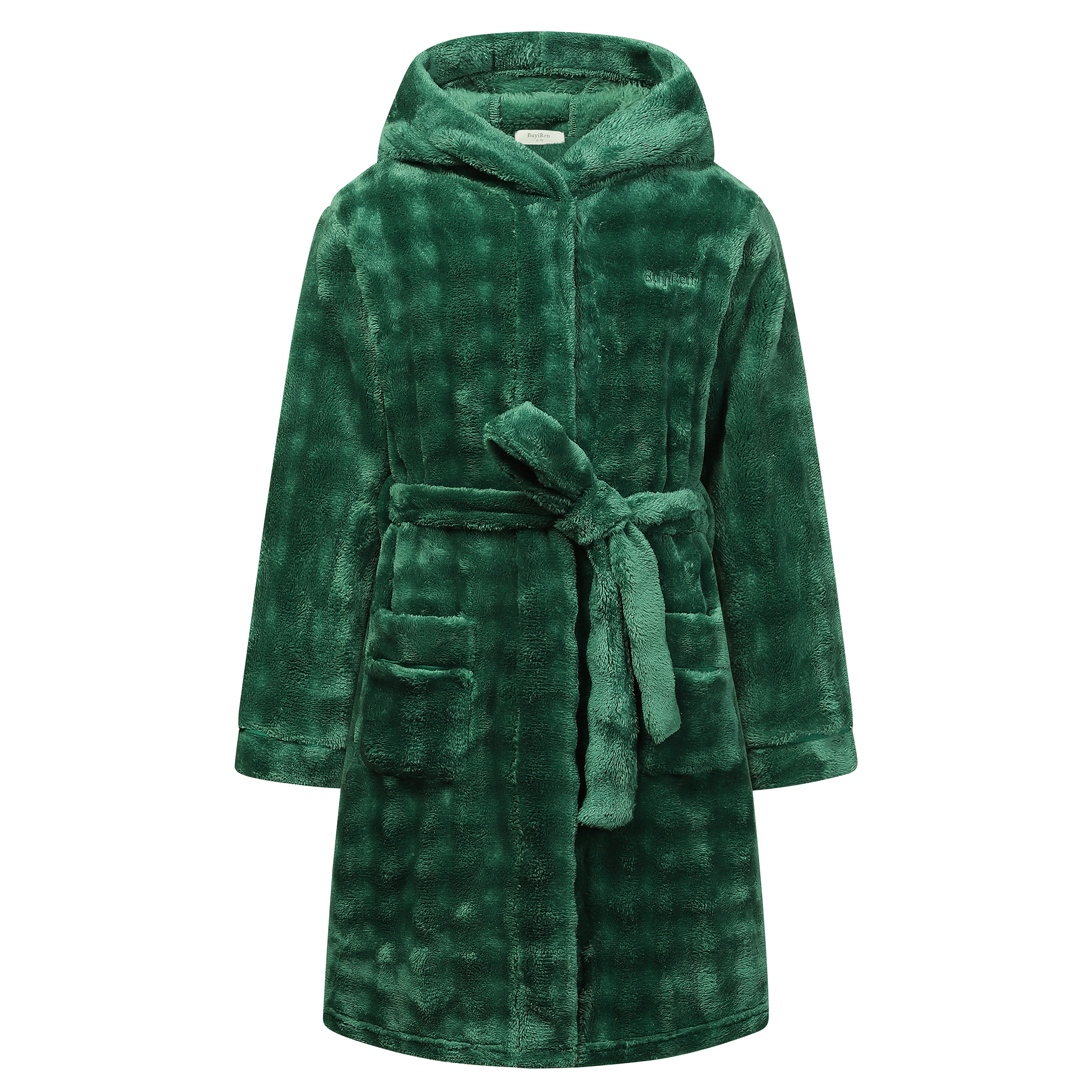 Kids Hooded Fleece Robe Plush Bubble Flannel Bathrobe Soft Warm Lightweight Bathrobe with Belt & Pockets for Boys Girls 4-15 Years