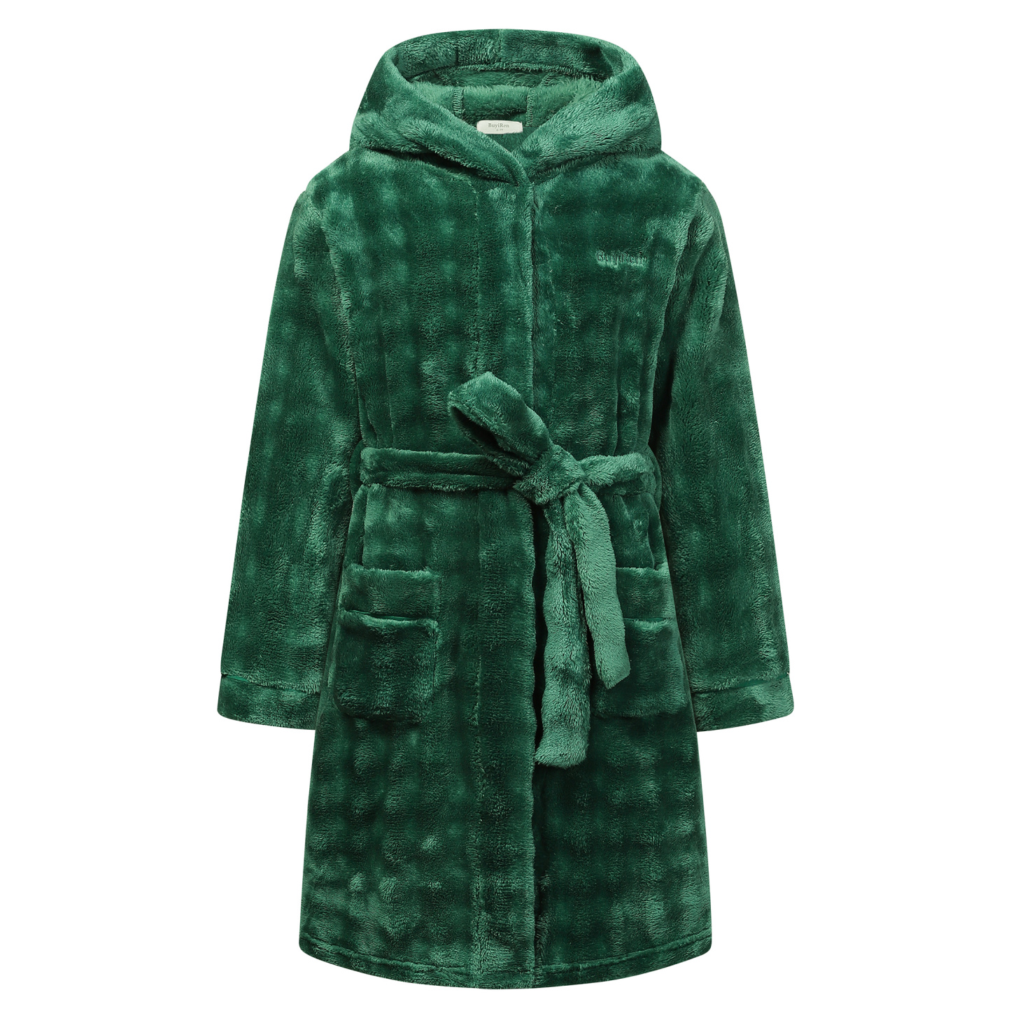 Kids Hooded Fleece Robe Plush Bubble Flannel Bathrobe Soft Warm Lightweight Bathrobe with Belt & Pockets for Boys Girls 4-15 Years