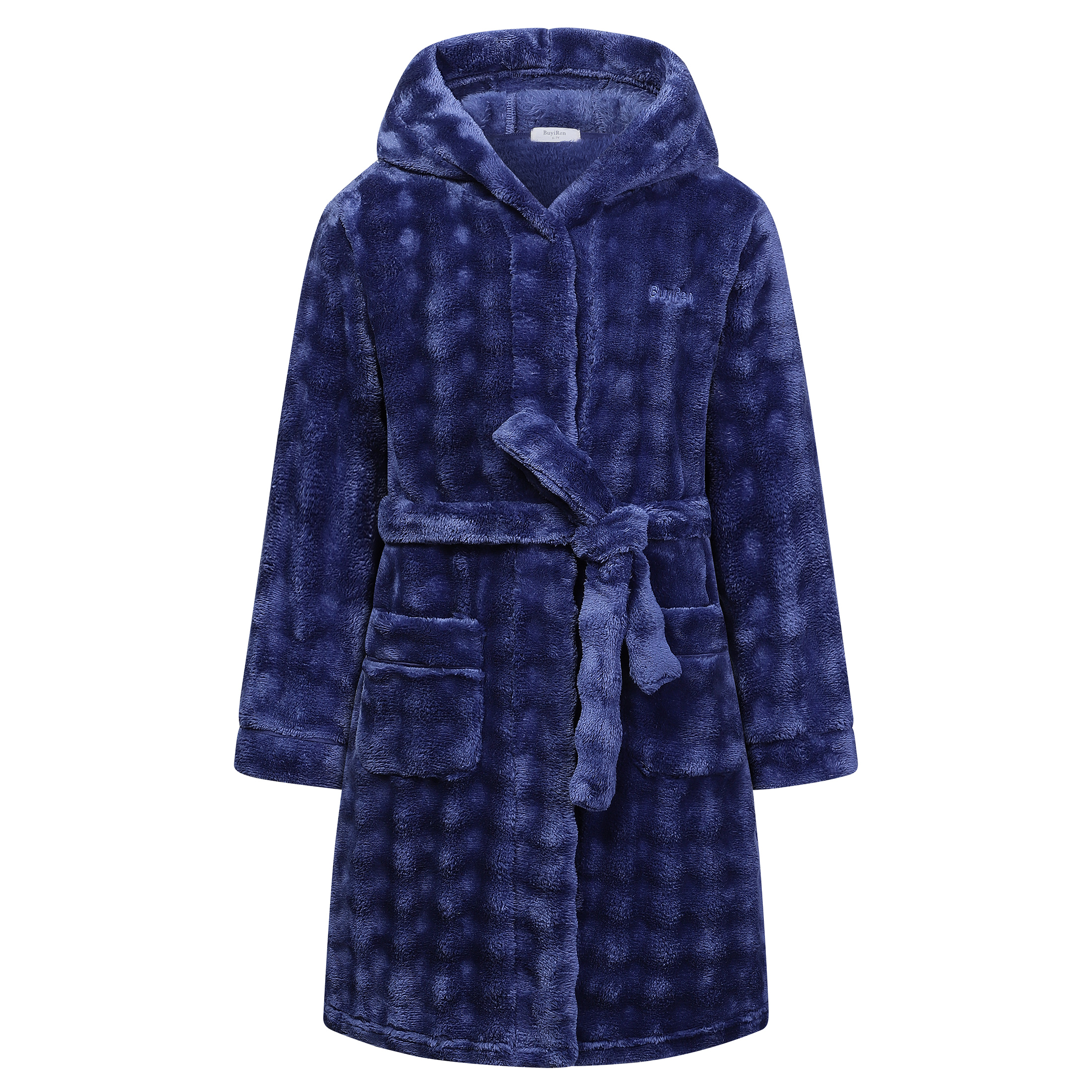 Kids Hooded Fleece Robe Plush Bubble Flannel Bathrobe Soft Warm Lightweight Bathrobe with Belt & Pockets for Boys Girls 4-15 Years