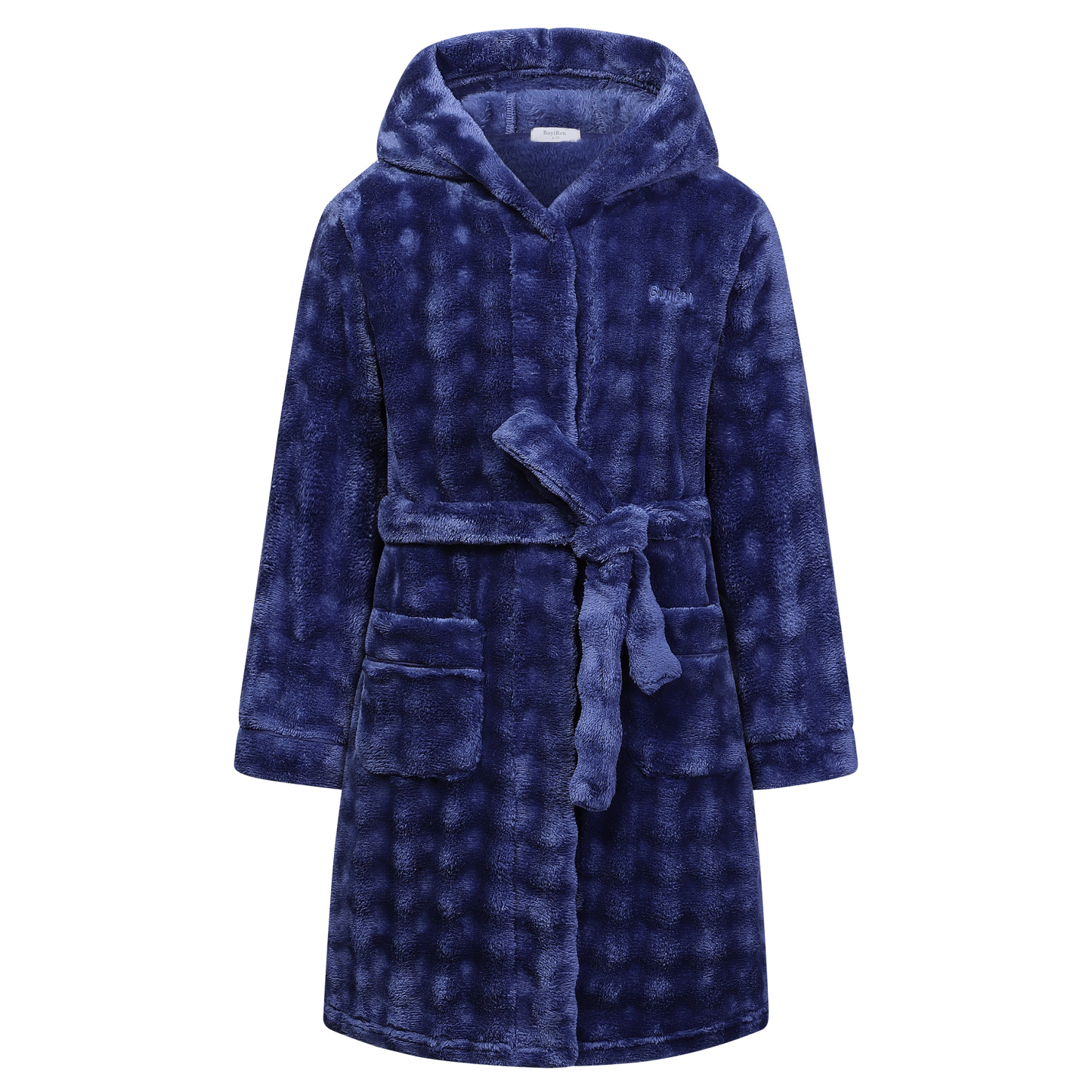 Kids Hooded Fleece Robe Plush Bubble Flannel Bathrobe Soft Warm Lightweight Bathrobe with Belt & Pockets for Boys Girls 4-15 Years