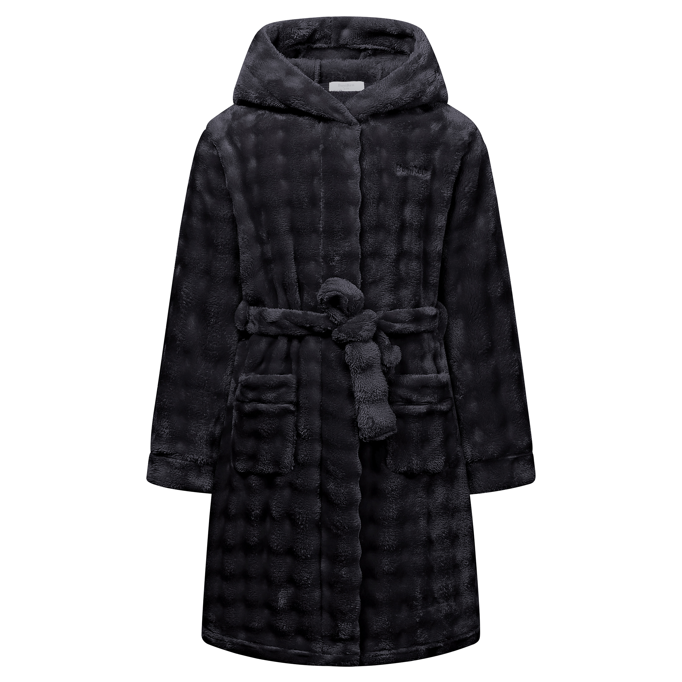Kids Hooded Fleece Robe Plush Bubble Flannel Bathrobe Soft Warm Lightweight Bathrobe with Belt & Pockets for Boys Girls 4-15 Years