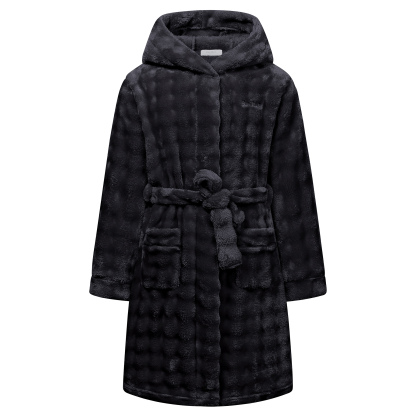Kids Hooded Fleece Robe Plush Bubble Flannel Bathrobe Soft Warm Lightweight Bathrobe with Belt & Pockets for Boys Girls 4-15 Years