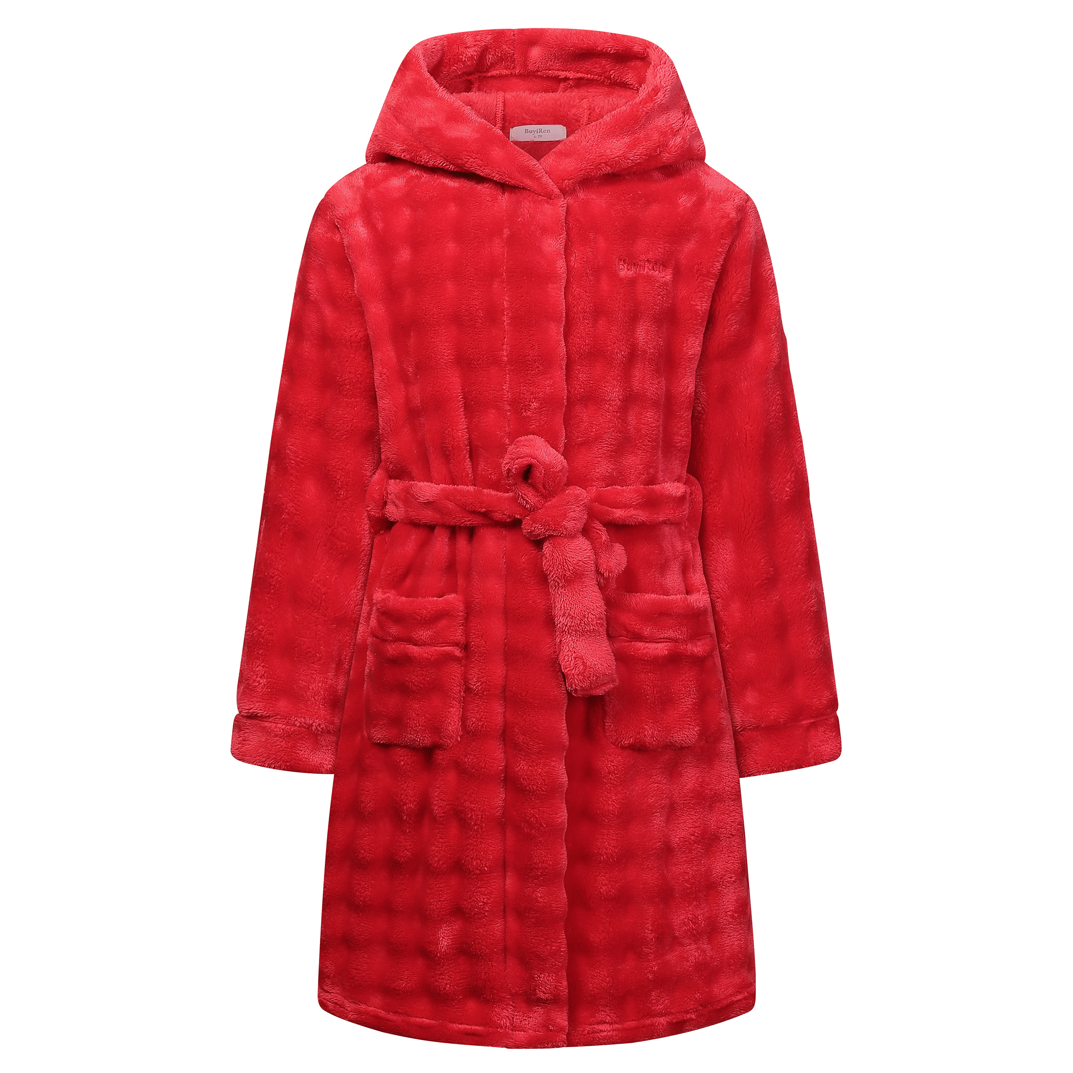 Kids Hooded Fleece Robe Plush Bubble Flannel Bathrobe Soft Warm Lightweight Bathrobe with Belt & Pockets for Boys Girls 4-15 Years
