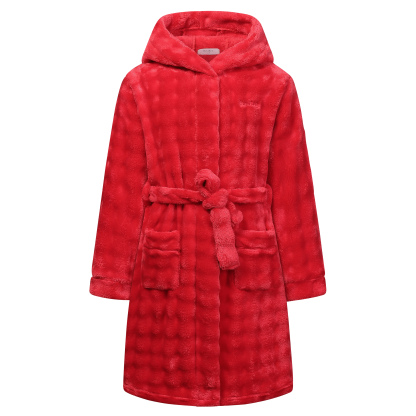 Kids Hooded Fleece Robe Plush Bubble Flannel Bathrobe Soft Warm Lightweight Bathrobe with Belt & Pockets for Boys Girls 4-15 Years