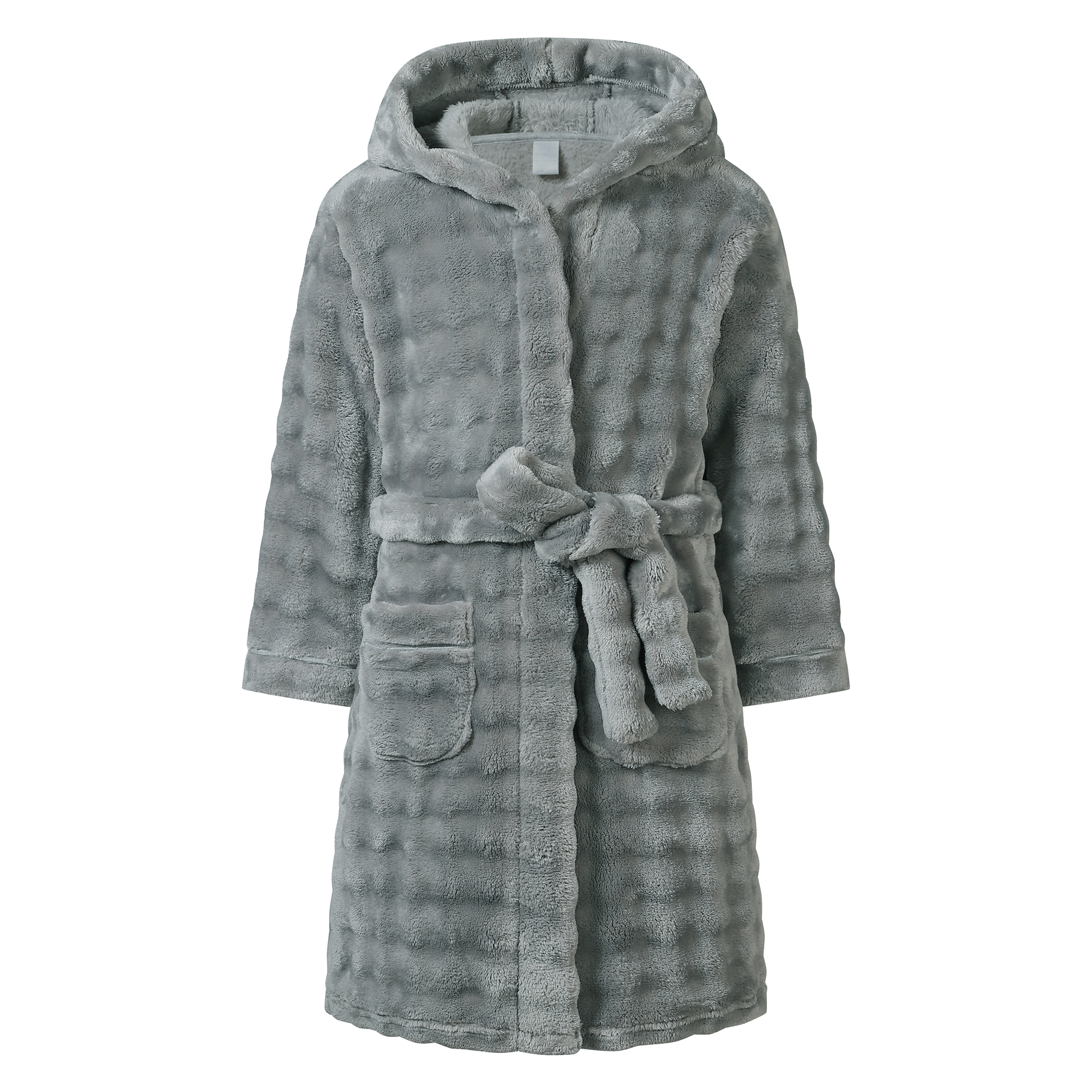 Kids Hooded Fleece Robe Plush Bubble Flannel Bathrobe Soft Warm Lightweight Bathrobe with Belt & Pockets for Boys Girls 4-15 Years