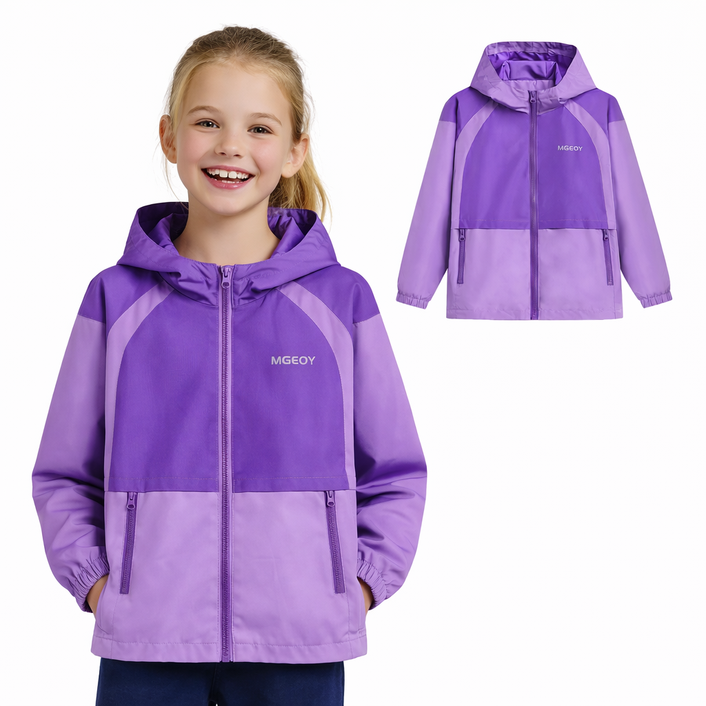 MGEOY Boys Girls Hooded Rain Jackets Waterproof Rain coats Windbreaker for Kids Lightweight Jackets