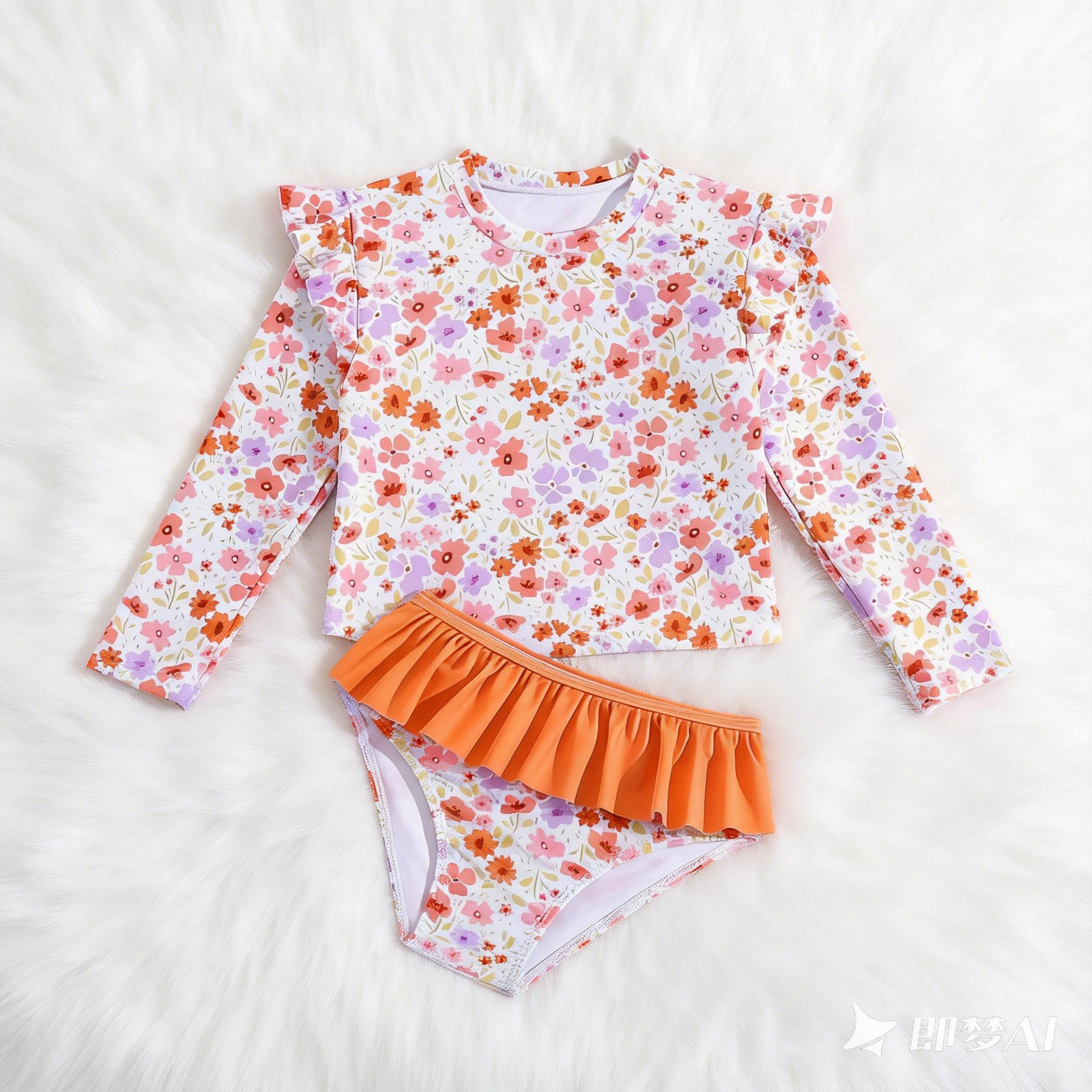 Toddler Girls Rash Guard Sets with Bikini Bottoms Swimwear（4-7Y）