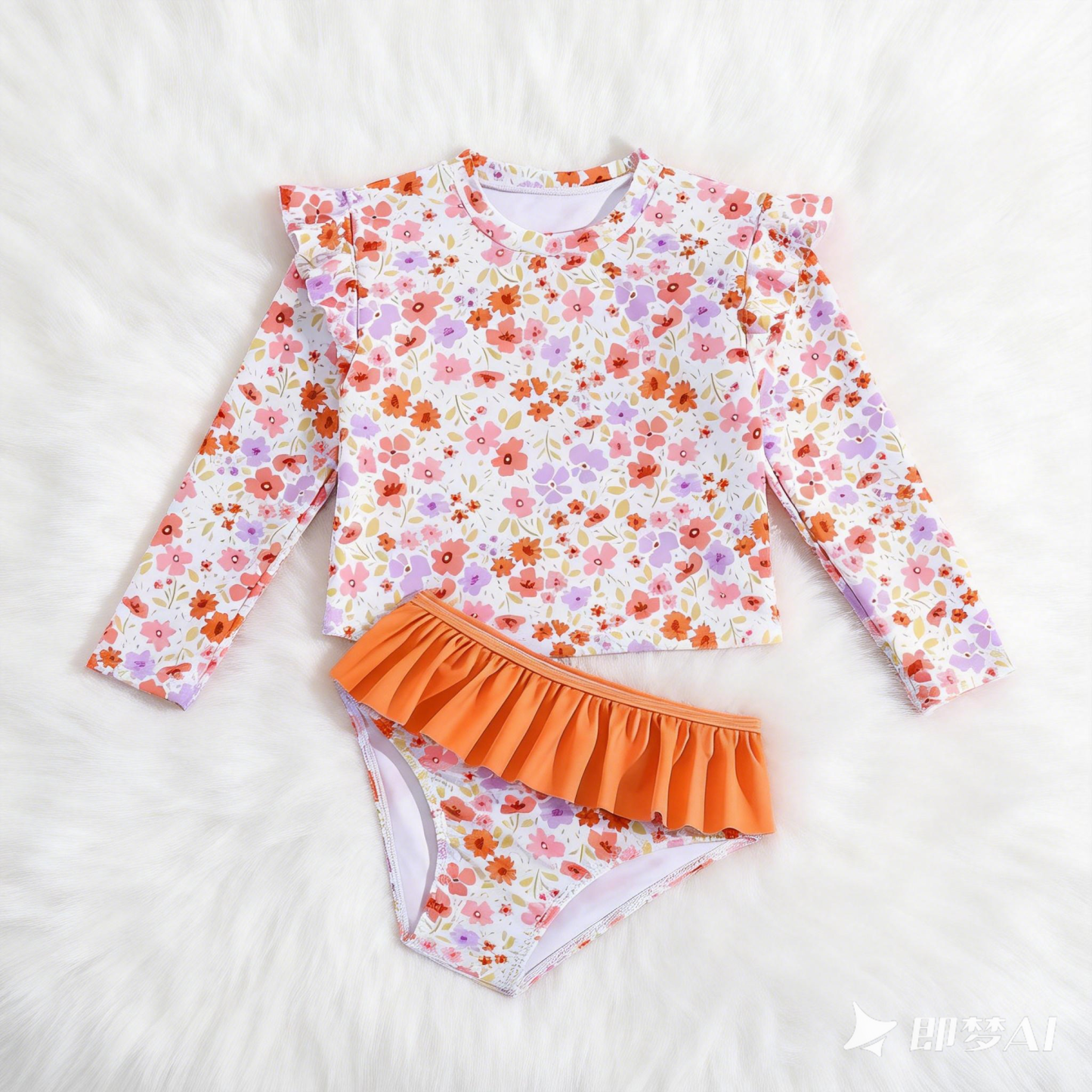 Toddler Girls Rash Guard Sets with Bikini Bottoms Swimwear（4-7Y）