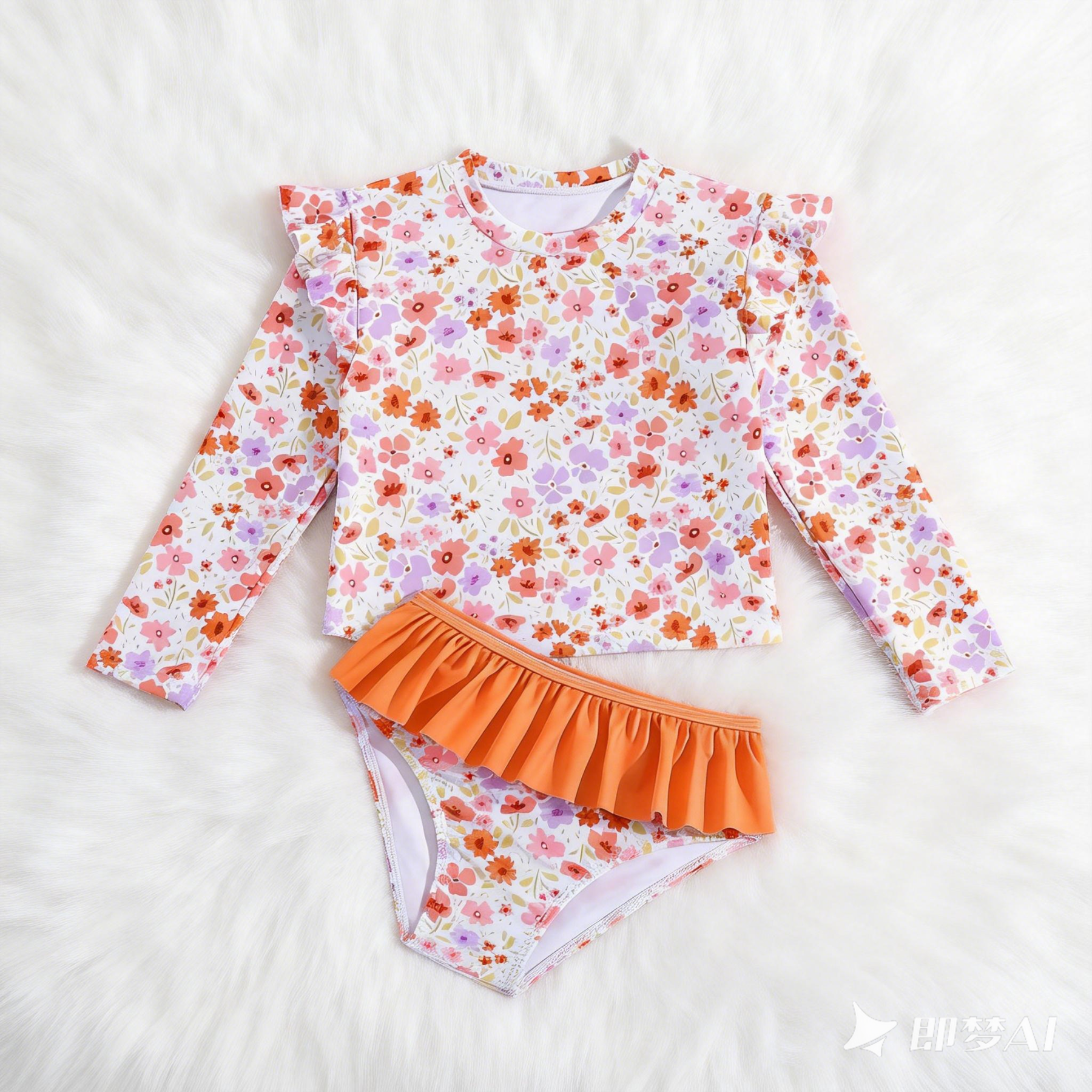 Toddler Girls Rash Guard Sets with Bikini Bottoms Swimwear（4-7Y）