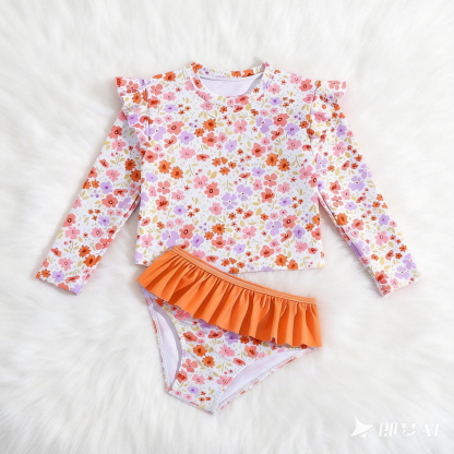 Toddler Girls Rash Guard Sets with Bikini Bottoms Swimwear（4-7Y）