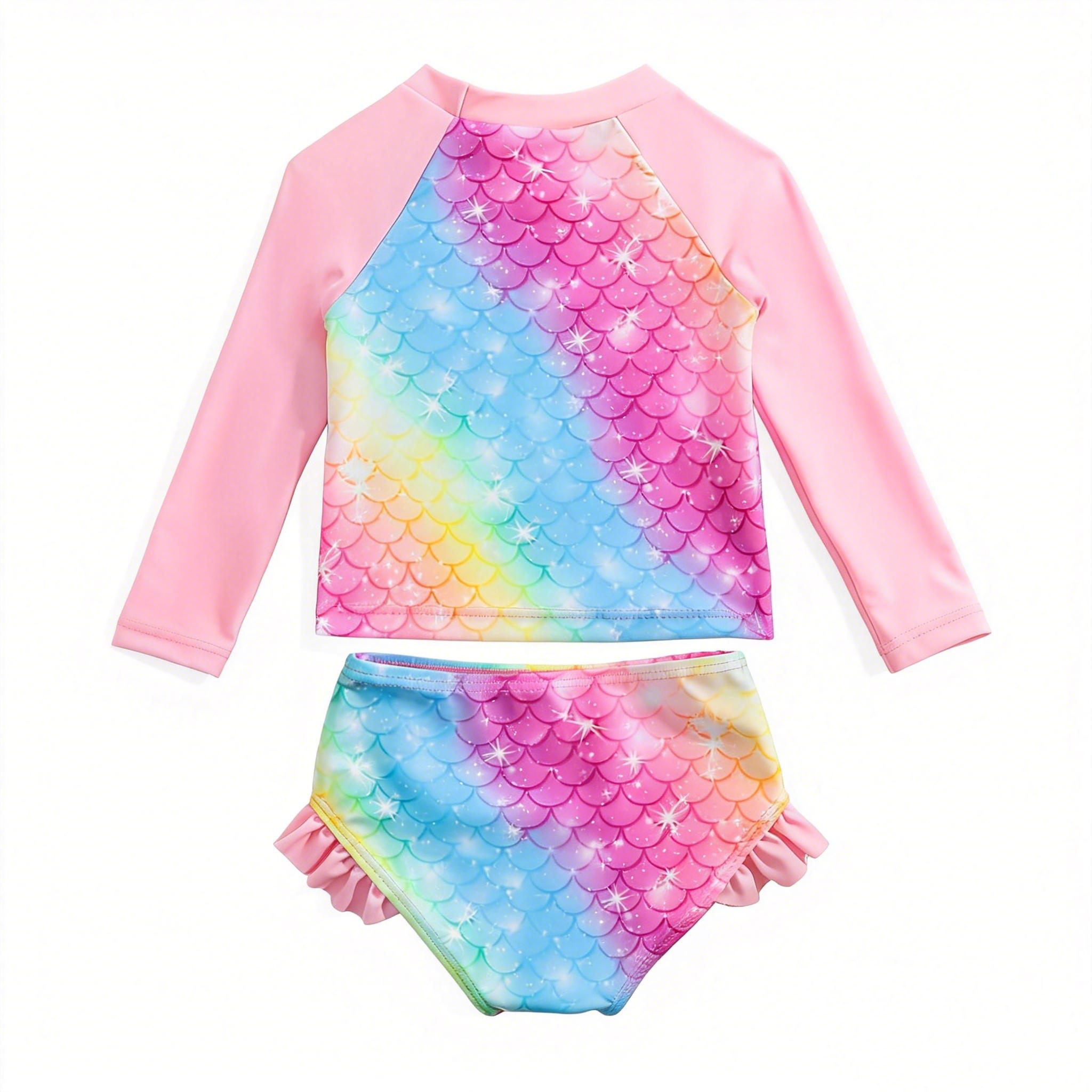 Toddler Girls Rash Guard Sets with Bikini Bottoms Swimwear（4-7Y）
