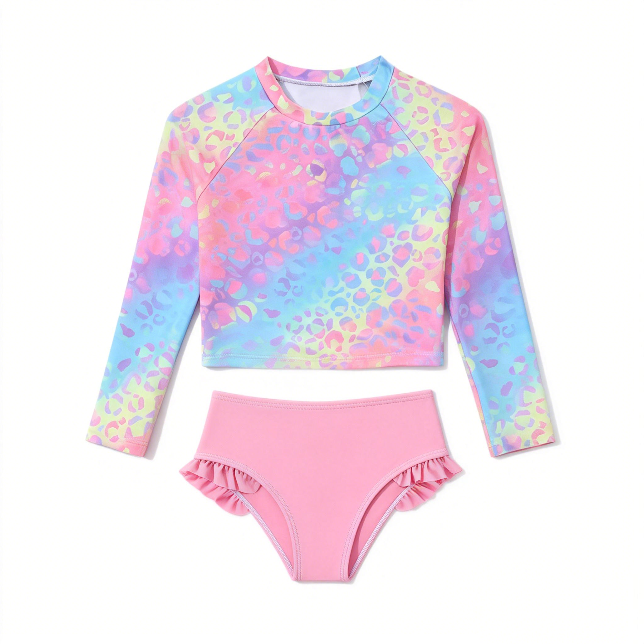 Toddler Girls Rash Guard Sets with Bikini Bottoms Swimwear（4-7Y）