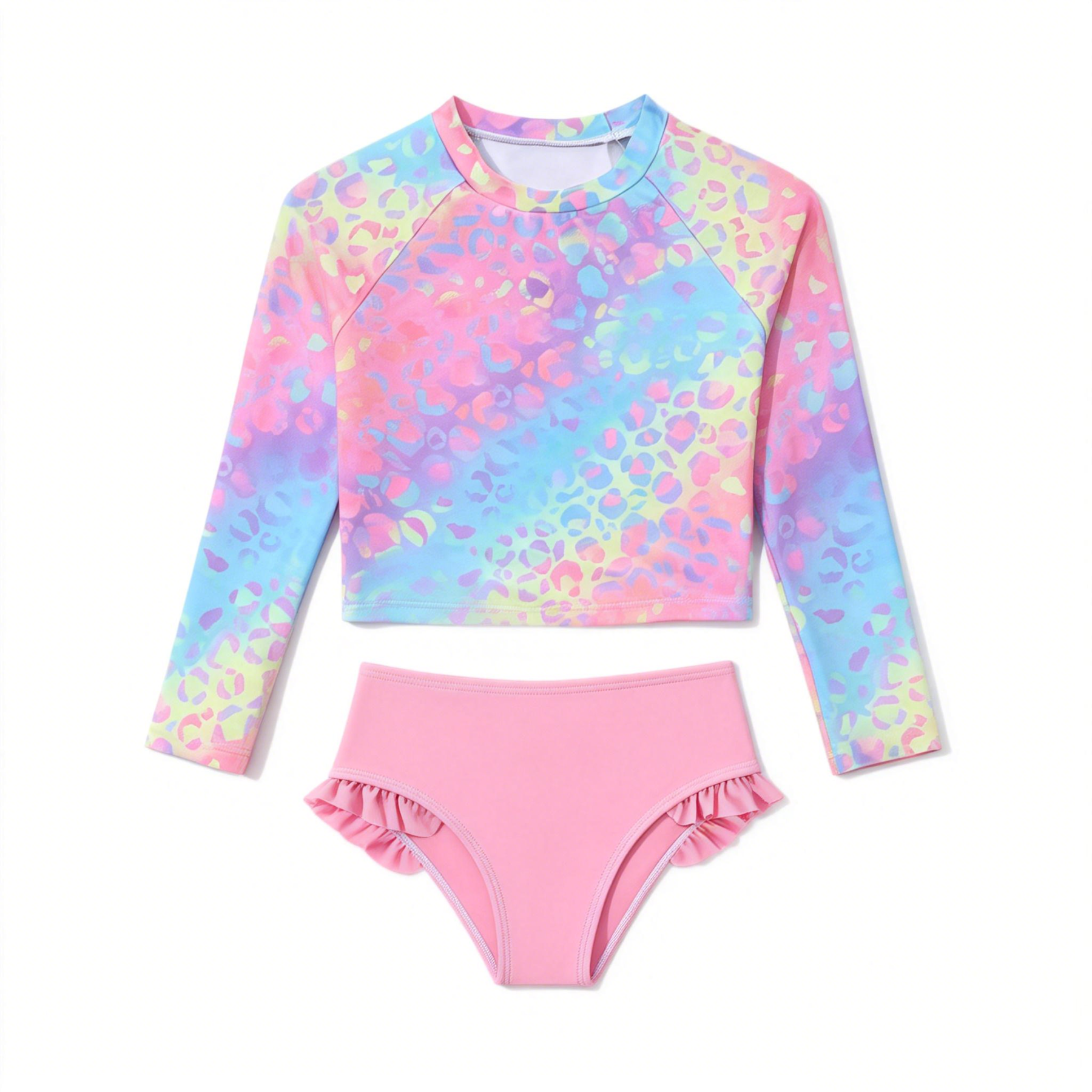 Toddler Girls Rash Guard Sets with Bikini Bottoms Swimwear（4-7Y）