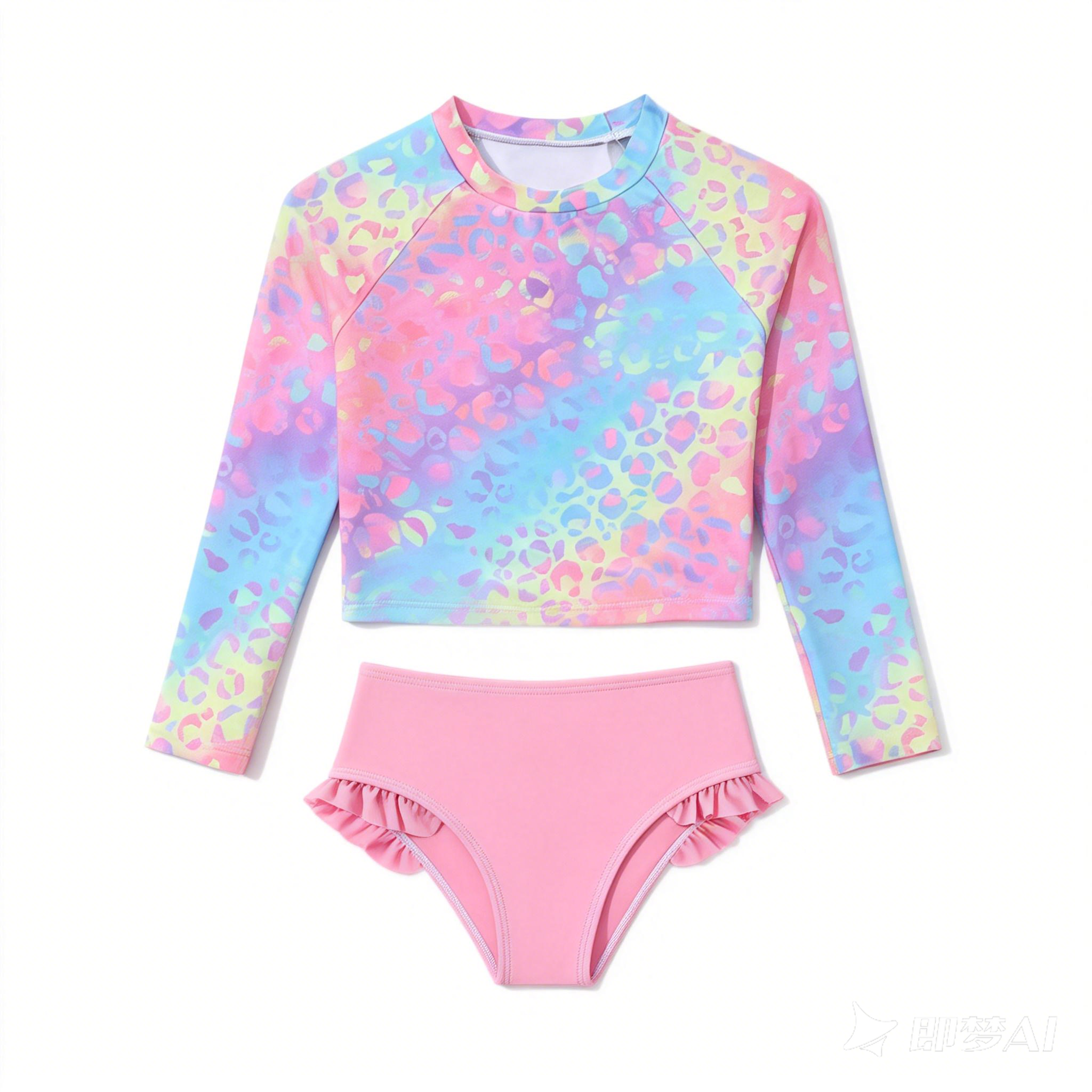 Toddler Girls Rash Guard Sets with Bikini Bottoms Swimwear（4-7Y）