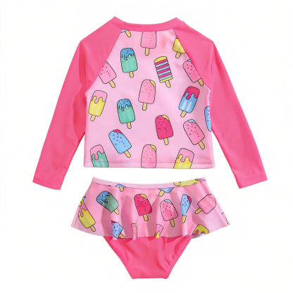 Toddler Girls Rash Guard Sets with Bikini Bottoms Swimwear（4-7Y）
