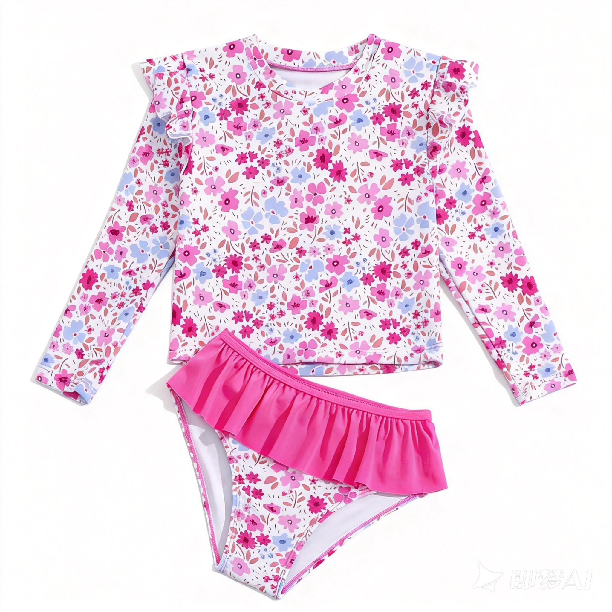 Toddler Girls Rash Guard Sets with Bikini Bottoms Swimwear（4-7Y）
