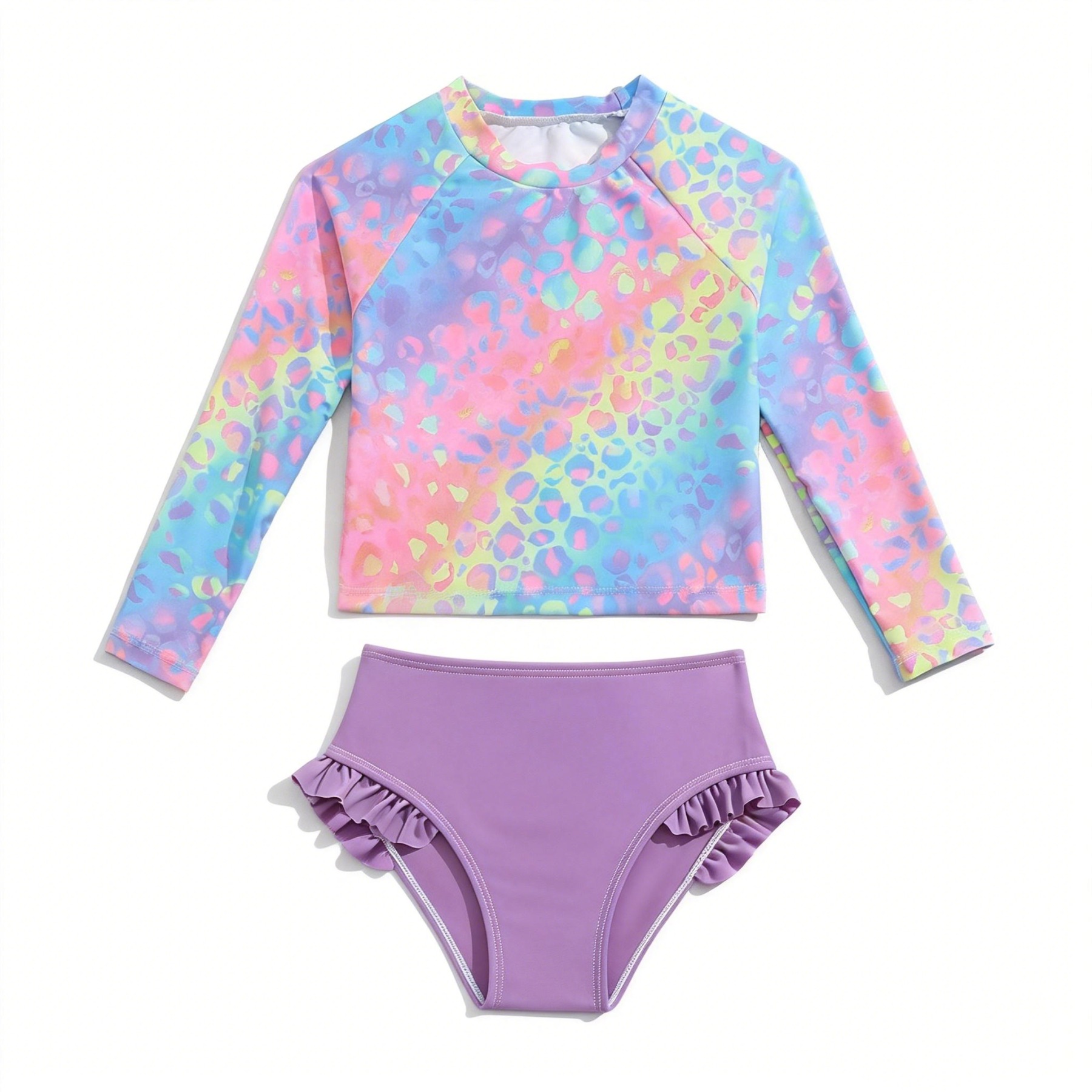Toddler Girls Rash Guard Sets with Bikini Bottoms Swimwear（4-7Y）