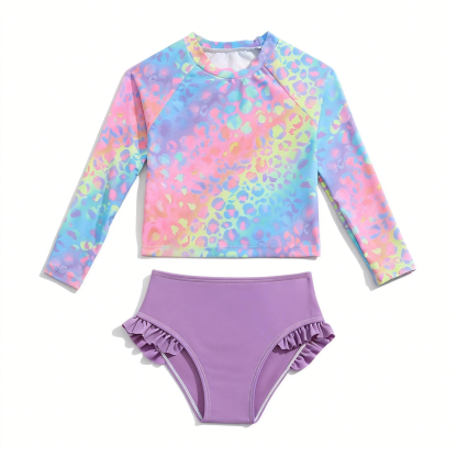 Toddler Girls Rash Guard Sets with Bikini Bottoms Swimwear（4-7Y）