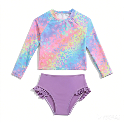 Toddler Girls Rash Guard Sets with Bikini Bottoms Swimwear（4-7Y）