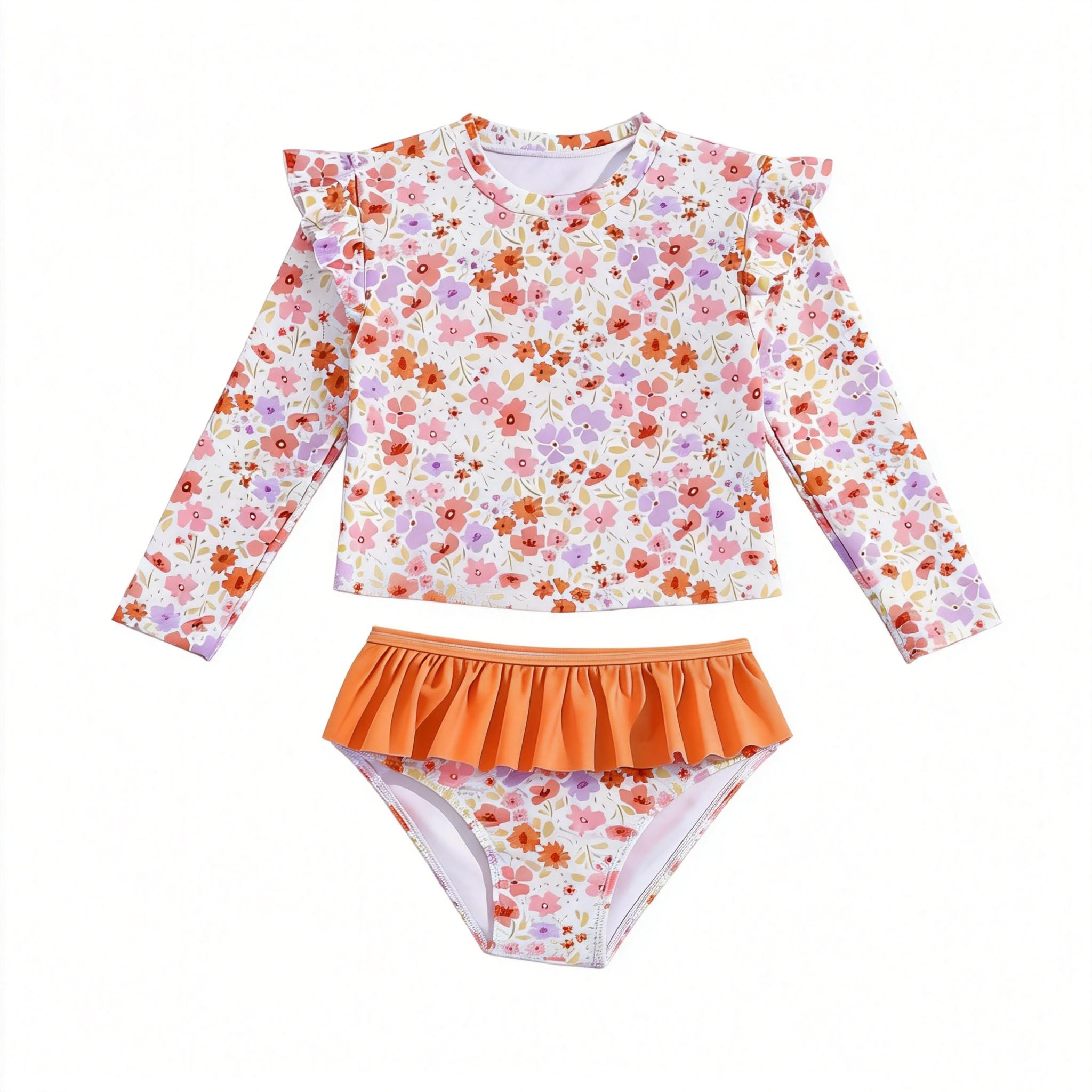 Toddler Girls Rash Guard Sets with Bikini Bottoms Swimwear（4-7Y）