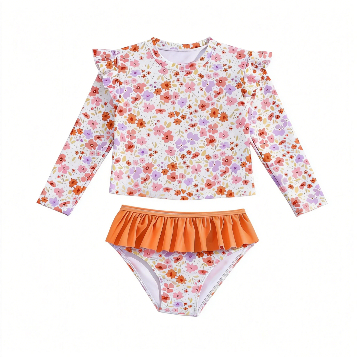 Toddler Girls Rash Guard Sets with Bikini Bottoms Swimwear（4-7Y）