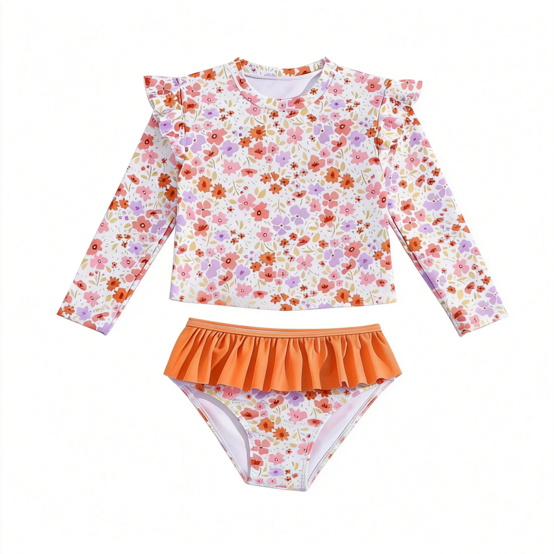Toddler Girls Rash Guard Sets with Bikini Bottoms Swimwear（4-7Y）