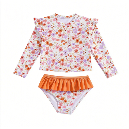 Toddler Girls Rash Guard Sets with Bikini Bottoms Swimwear（4-7Y）