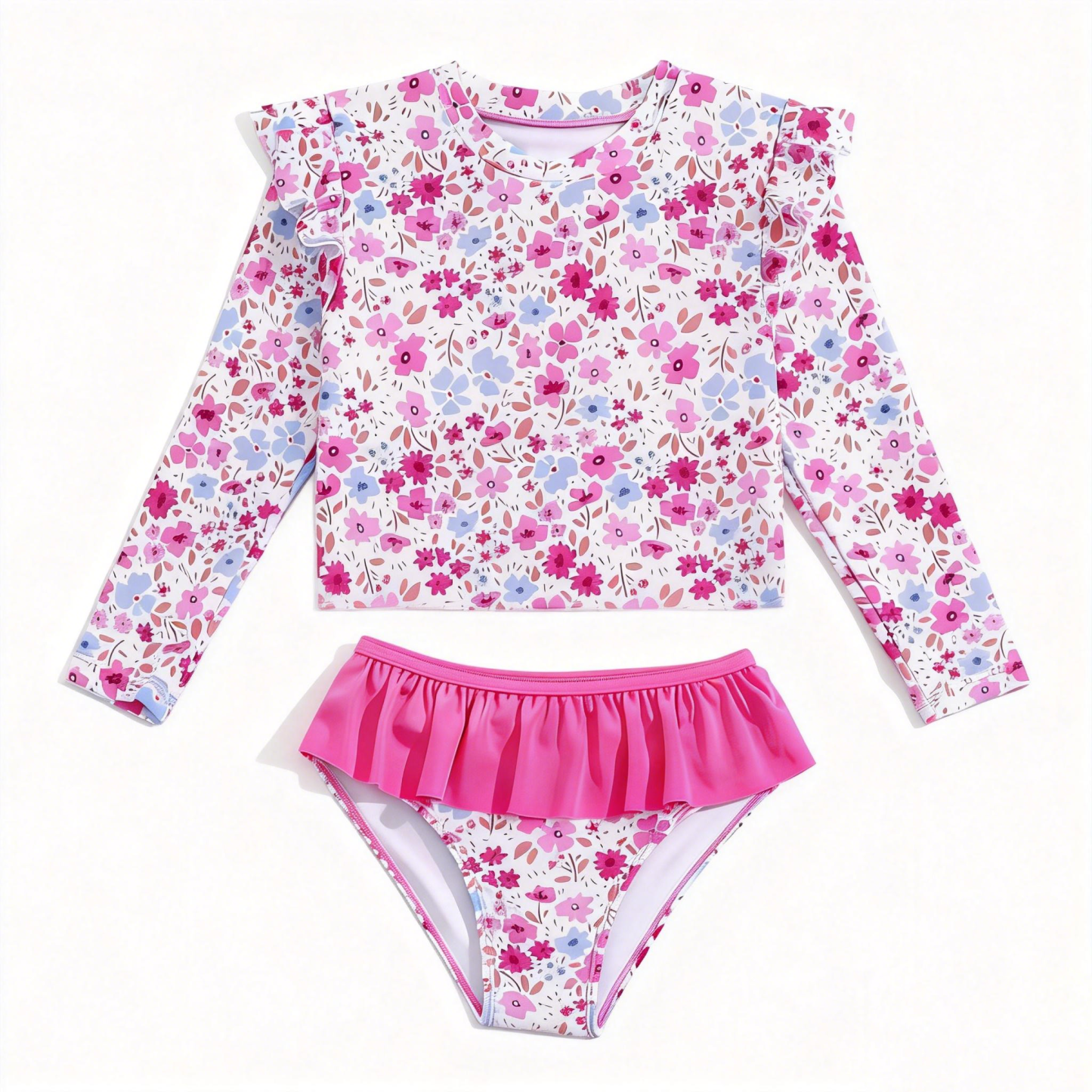 Toddler Girls Rash Guard Sets with Bikini Bottoms Swimwear（4-7Y）