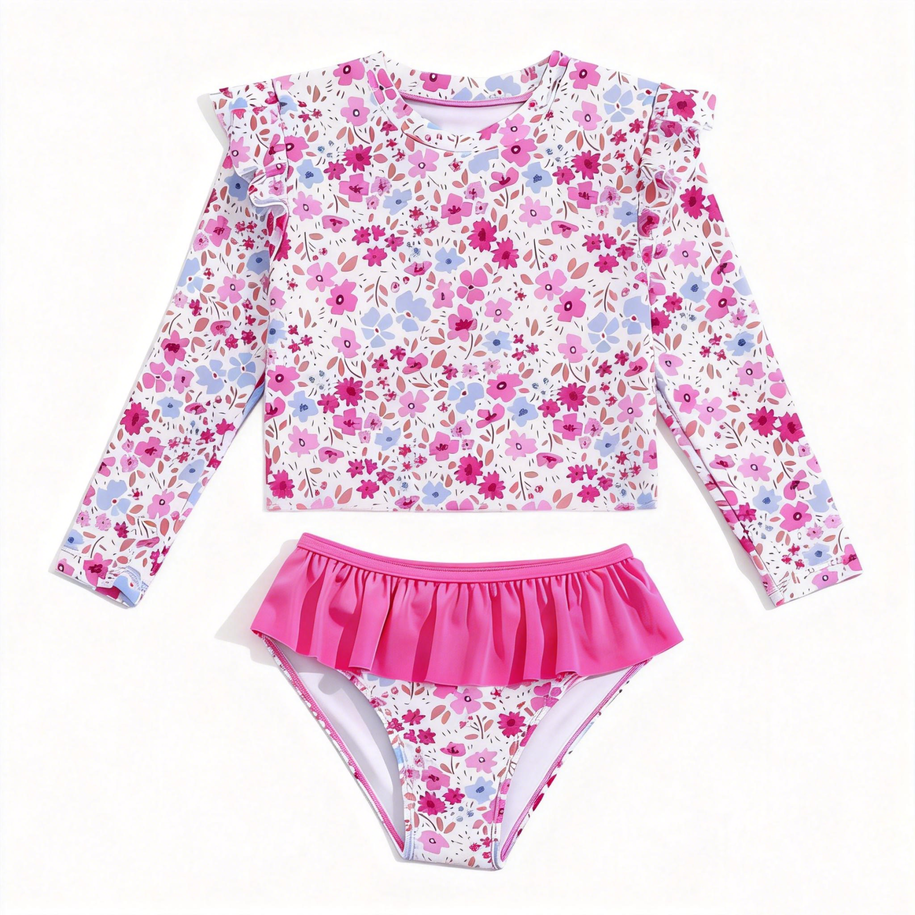 Toddler Girls Rash Guard Sets with Bikini Bottoms Swimwear（4-7Y）