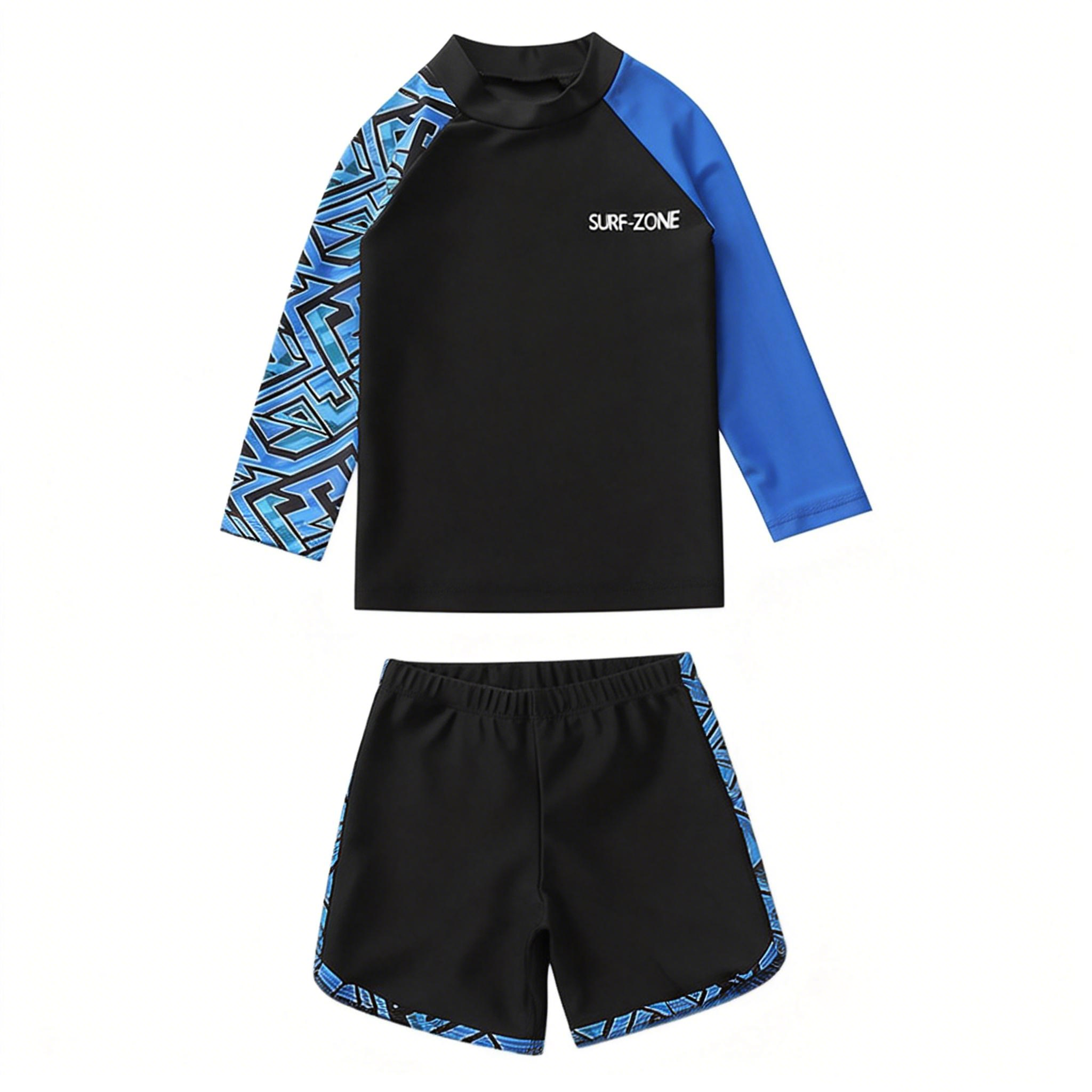 Boys Two Piece Rash Guard Swimsuits Kids Long Sleeve Sunsuit Swimwear Sets