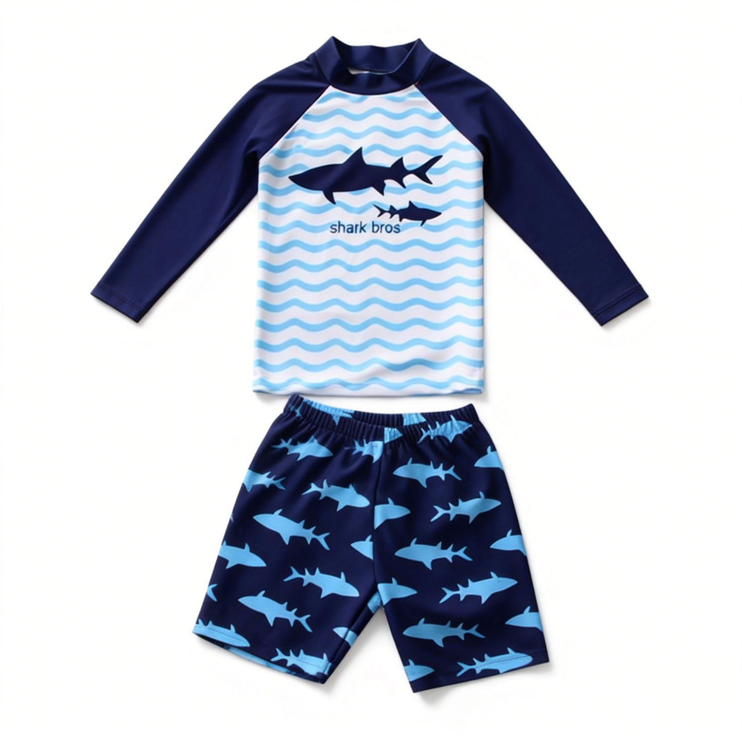 Boys Two Piece Rash Guard Swimsuits Kids Long Sleeve Sunsuit Swimwear Sets