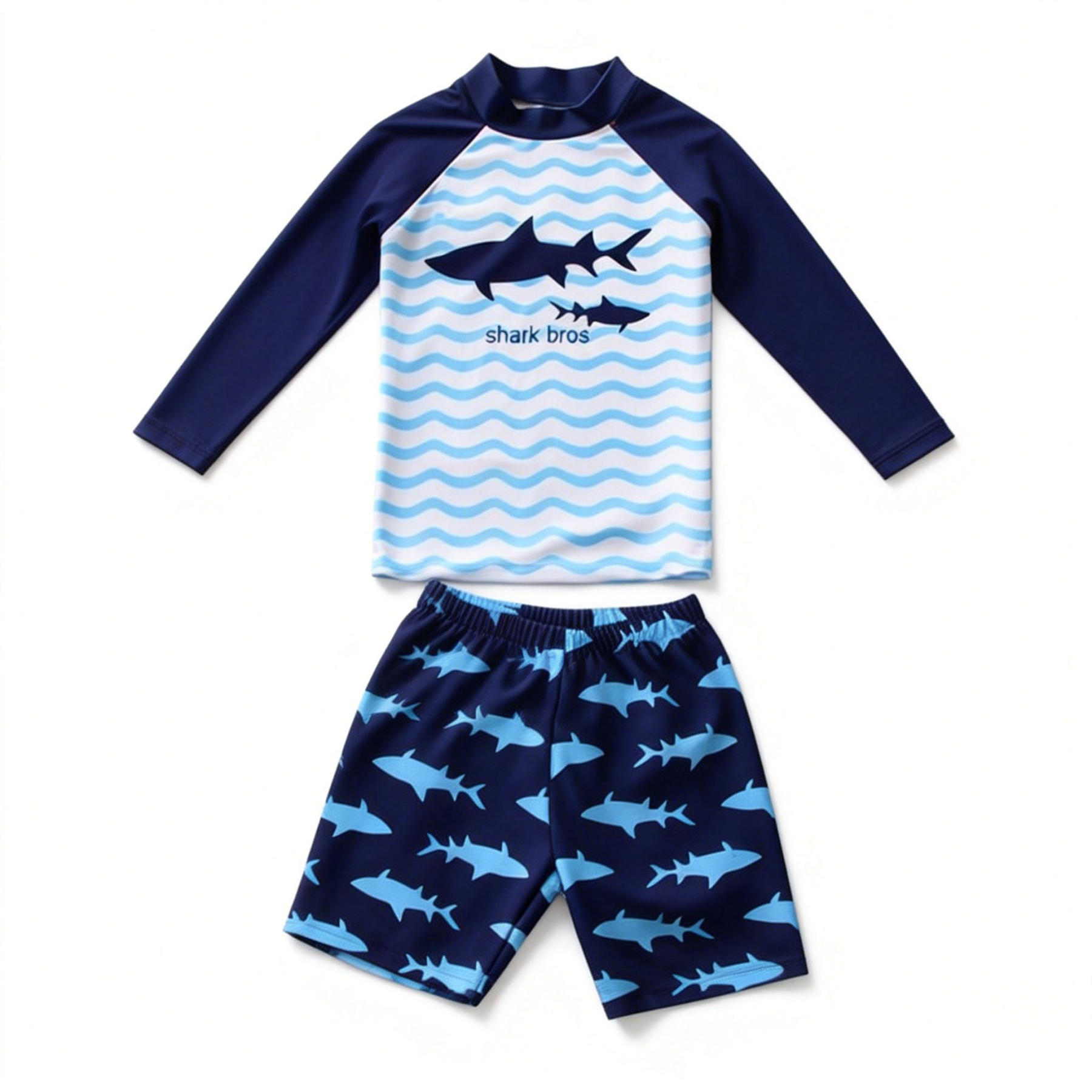 Boys Two Piece Rash Guard Swimsuits Kids Long Sleeve Sunsuit Swimwear Sets