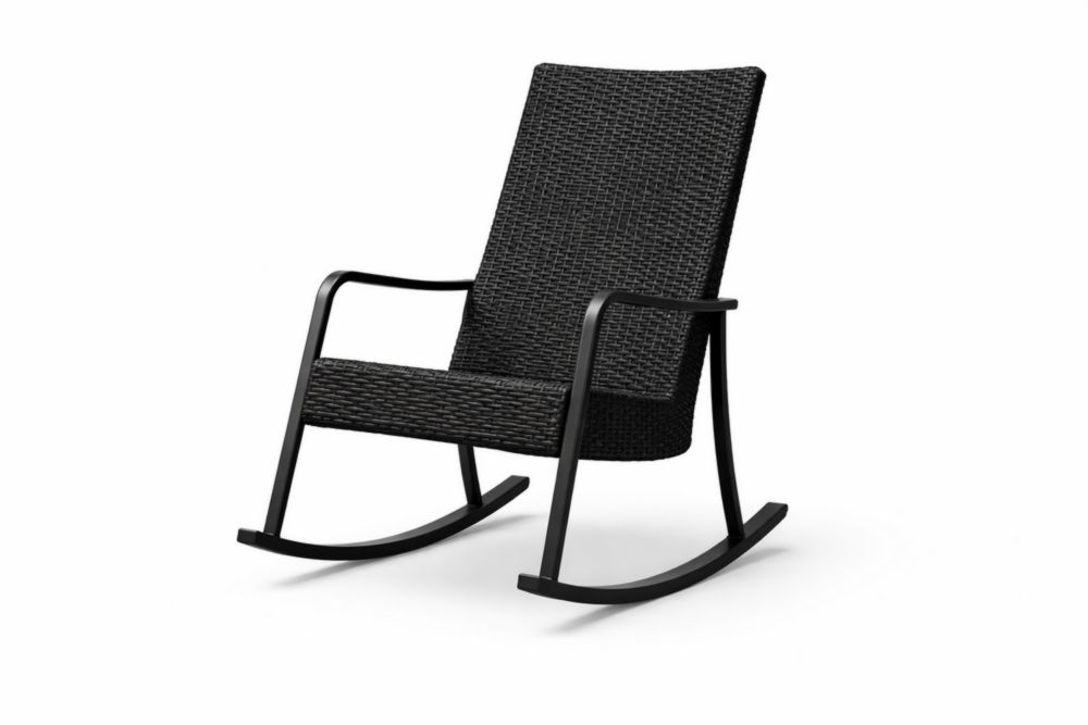 Sedia a dondolo da esterno in Rattan Sintetico e Acciaio Nero