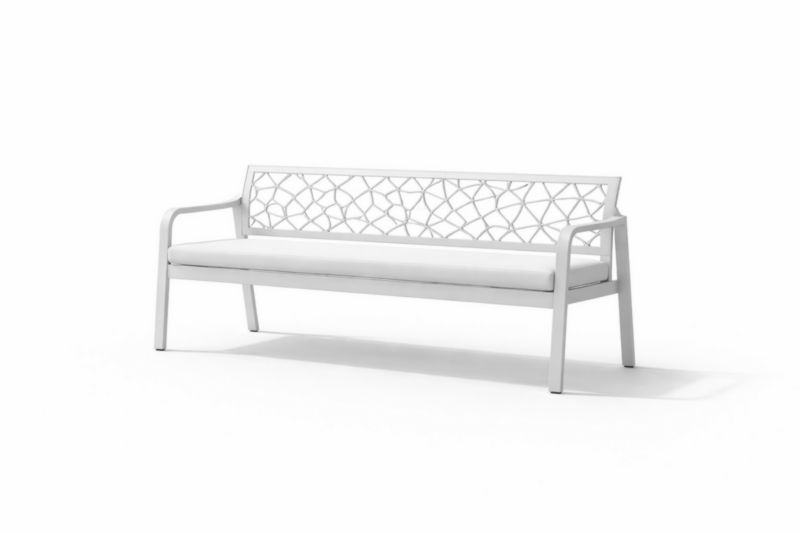 Panchina in Alluminio con Schienale Ornamentale Bianco, cuscino