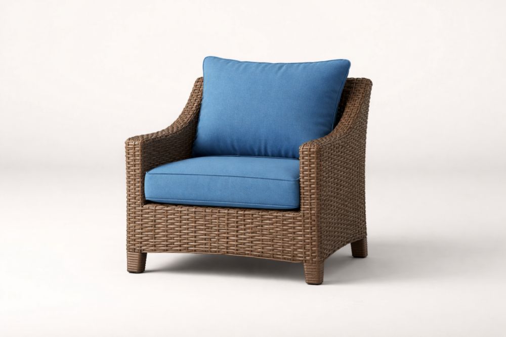 Sedia relax da esterno in Rattan con cuscini Blu