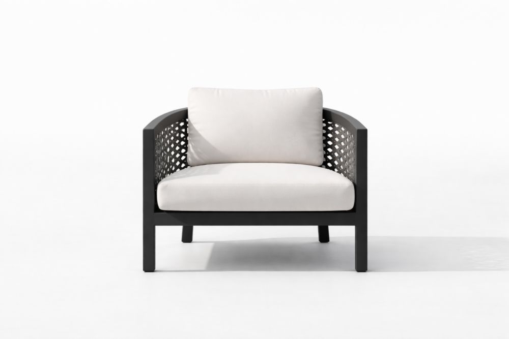 Sedia relax da esterno in Alluminio con cuscini in Poliestere Nero e Bianco