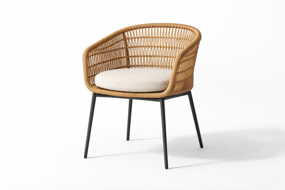 Sedia relax da esterno in Rattan Sintetico con struttura in Acciaio Nero